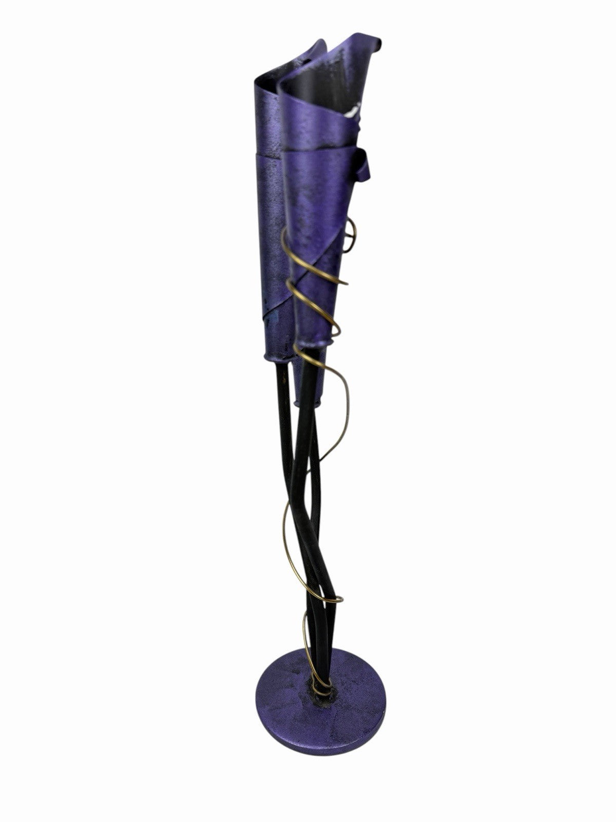 Vintage Postmodern 3 CANDLE HOLDER 19” Purple Metal Sculpture Candelabra Memphis