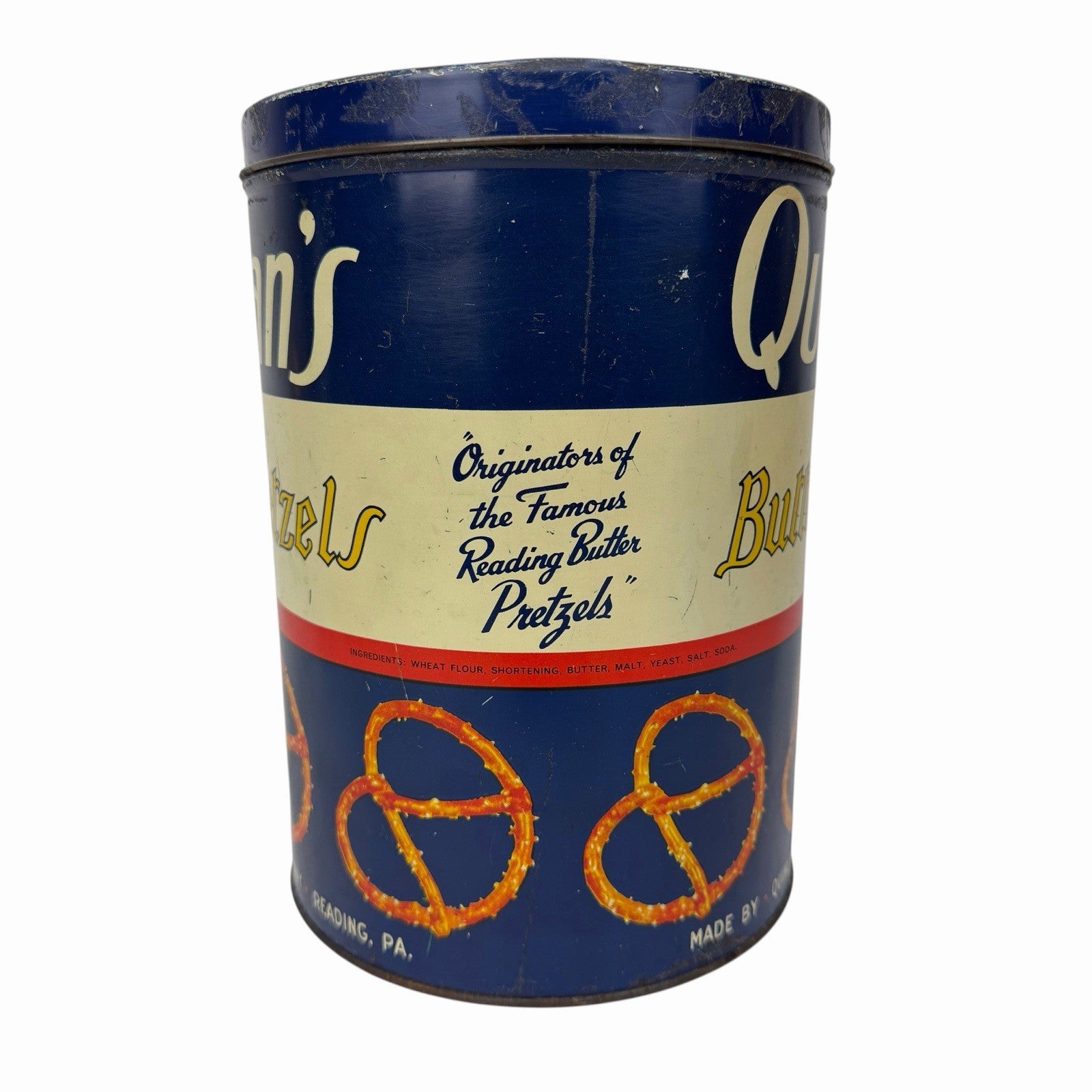 Vintage 1960's QUINLAN’S Butter Pretzel Twists Can Tin Reading, PA 12 oz.