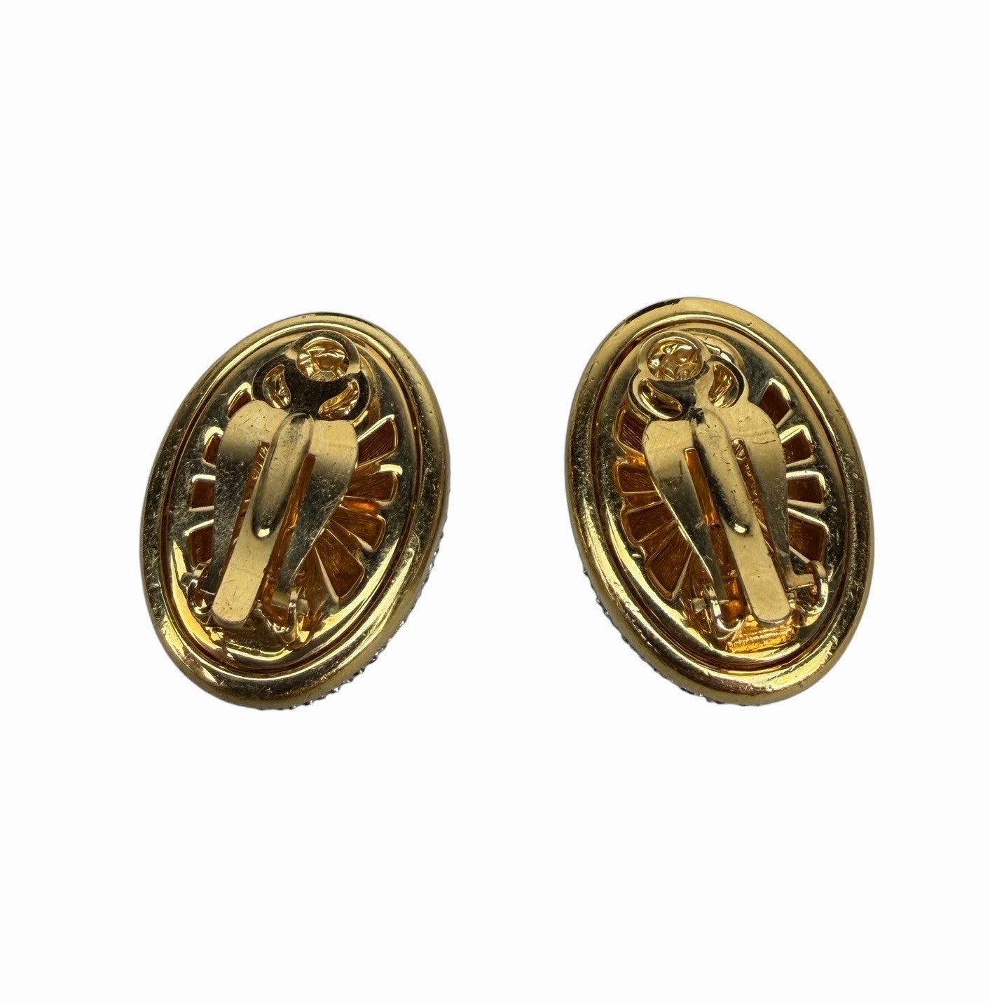 SWAROVSKI Large Oval Gold Tone Pave Crystal Rhinestone Clip-On EARRINGS Signed