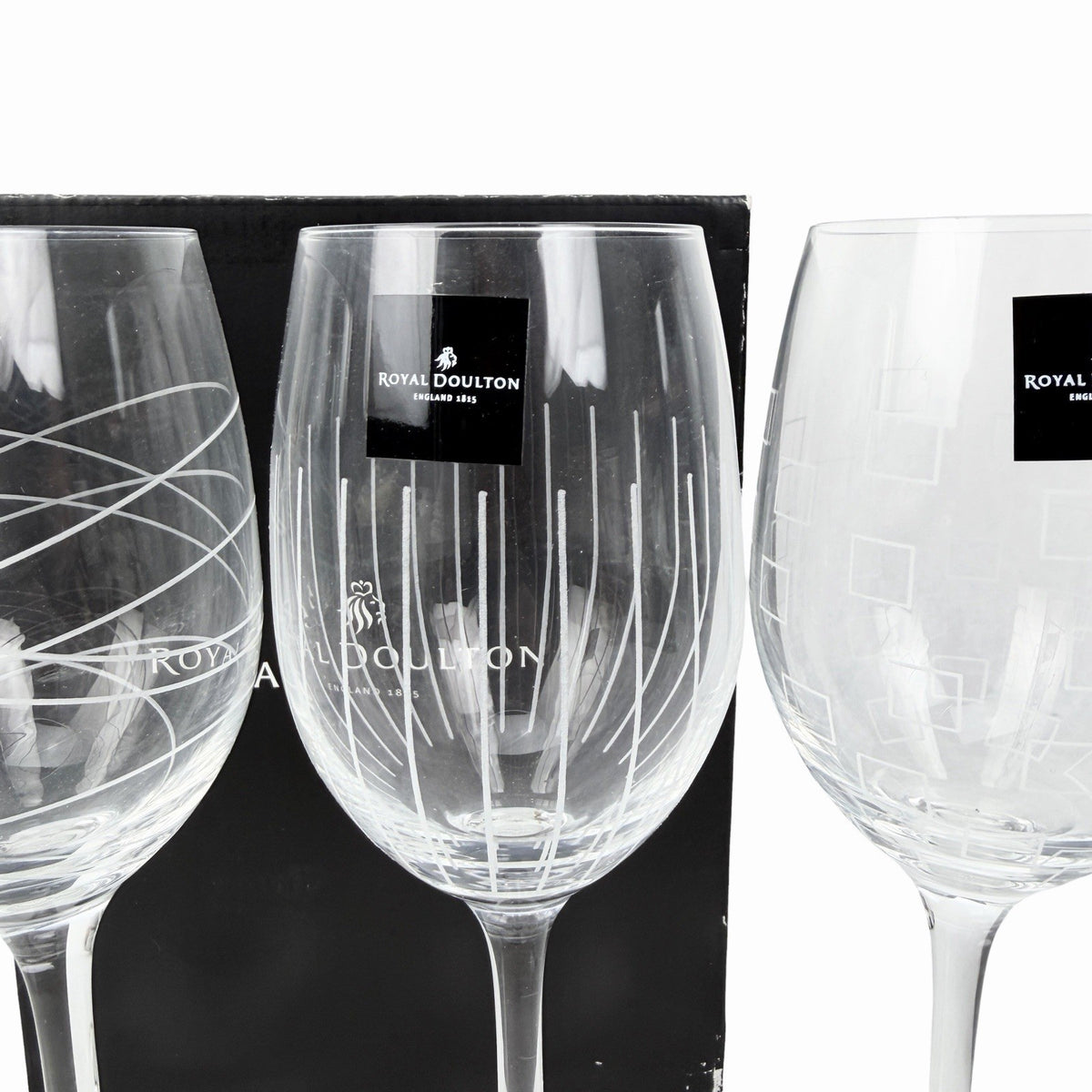 Royal Doulton Crystal Party Etched Wine Glasses 8” Set Of 4 Signed NEW IN BOX