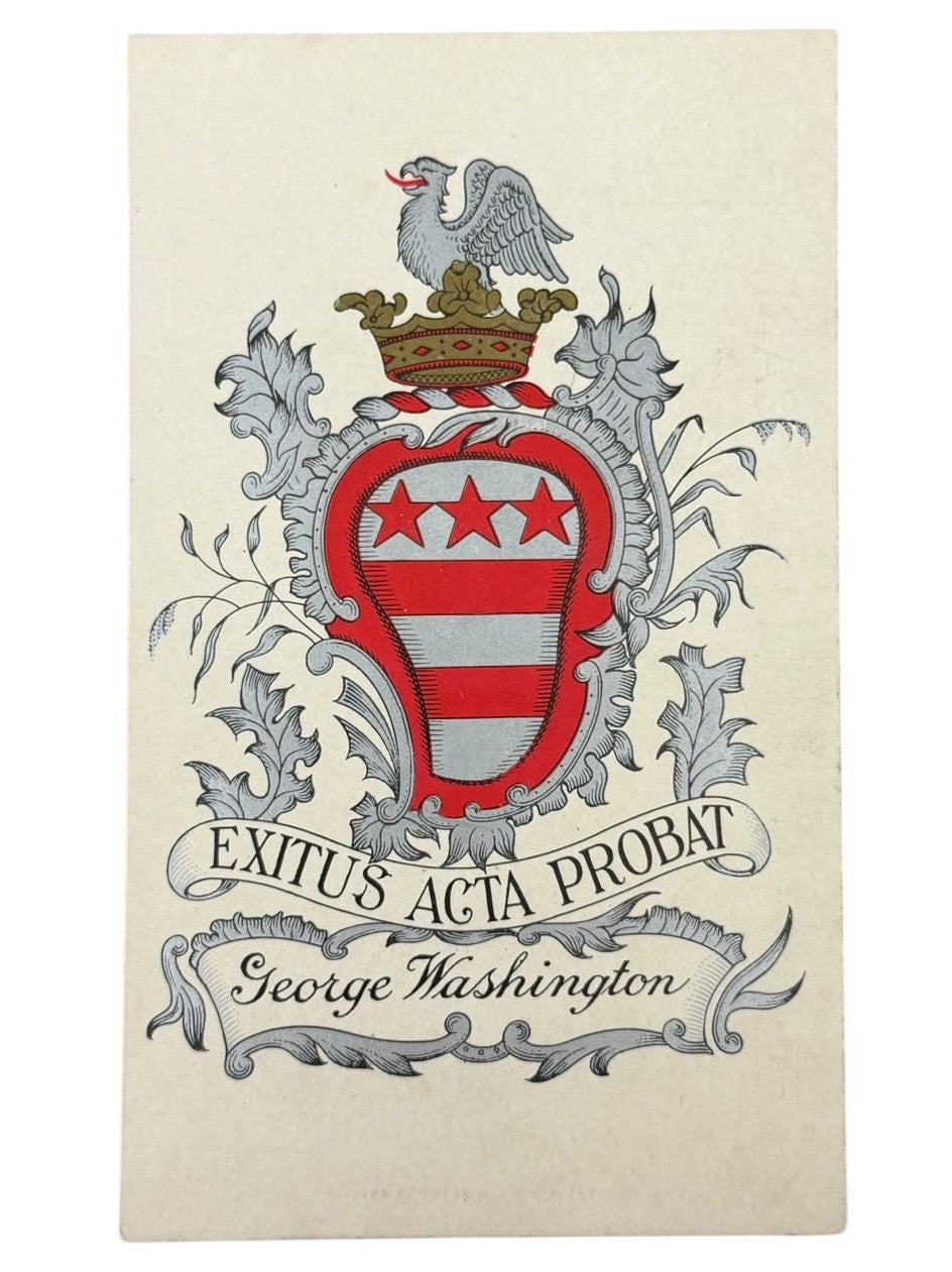 c1910 George Washington BOOKPLATE Coat Of Arms Crest POSTCARD SILVER LITHO