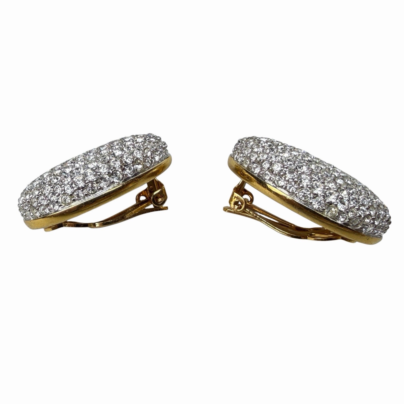 SWAROVSKI Large Oval Gold Tone Pave Crystal Rhinestone Clip-On EARRINGS Signed