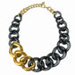 Vintage Gold & Gray Lucite Chunky Cuban Chain Link Necklace ITALY Luisa Spagnoli