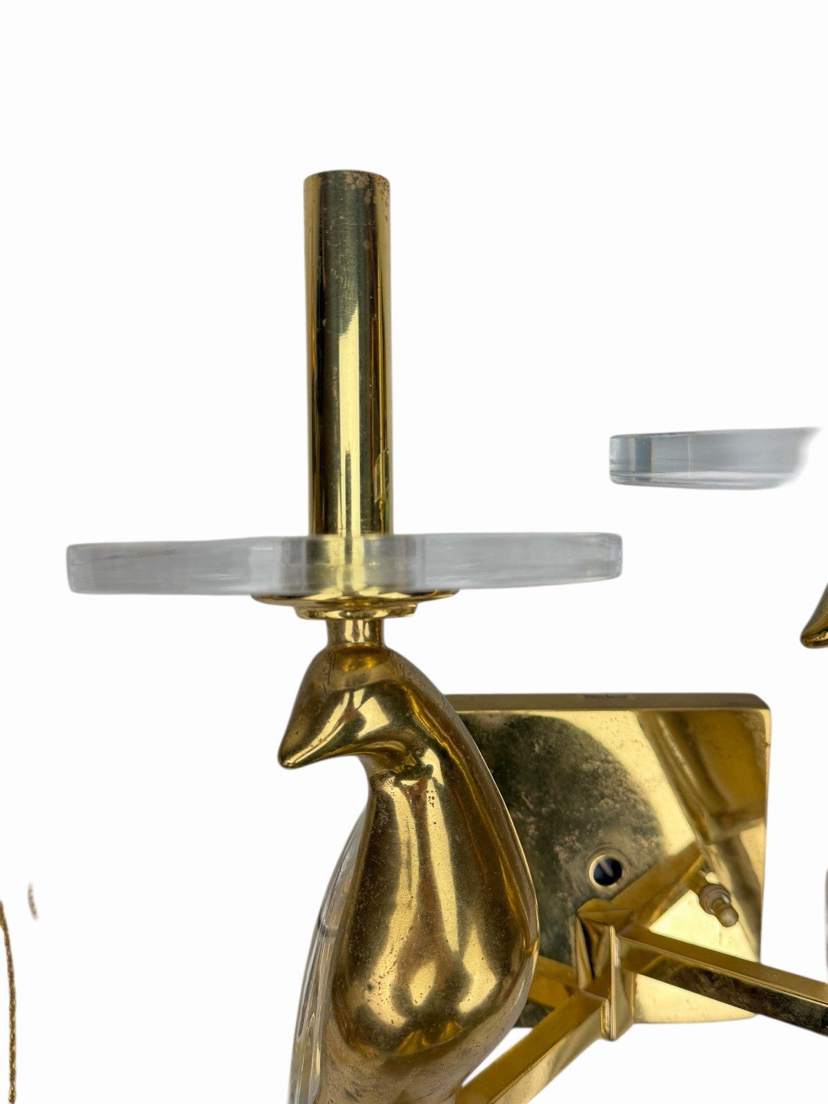 Vintage NULCO Birds Of Paradise SCONCE Double CRYSTAL & BRASS w/ Shades
