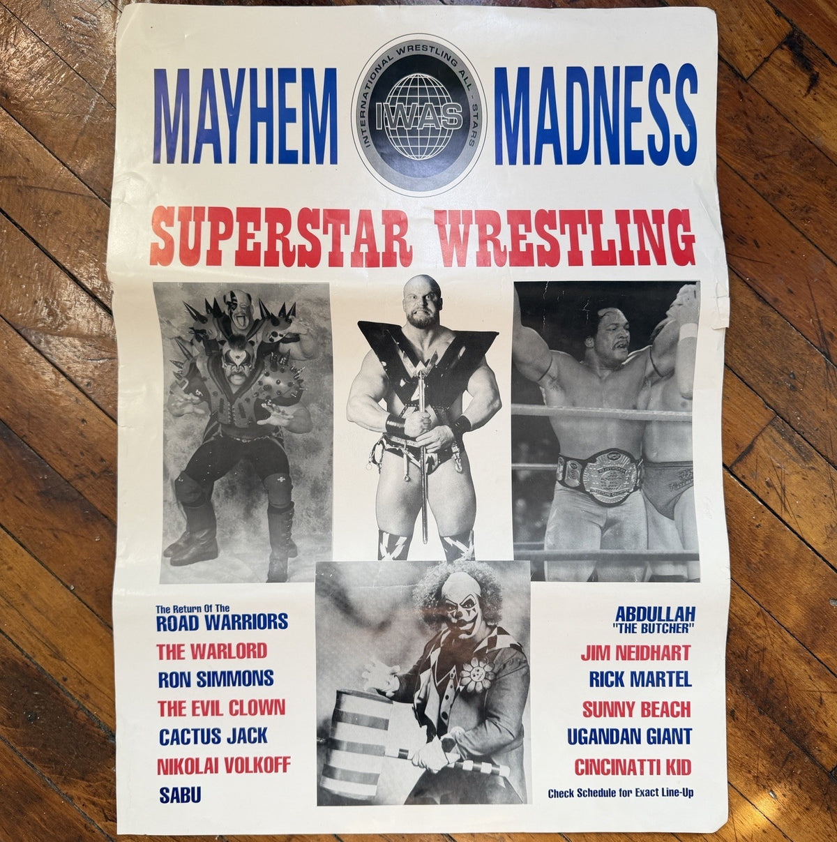 Vintage 1990s IWAS Superstar Wrestling Poster SABU Cactus Jack ROAD WARRIORS ECW