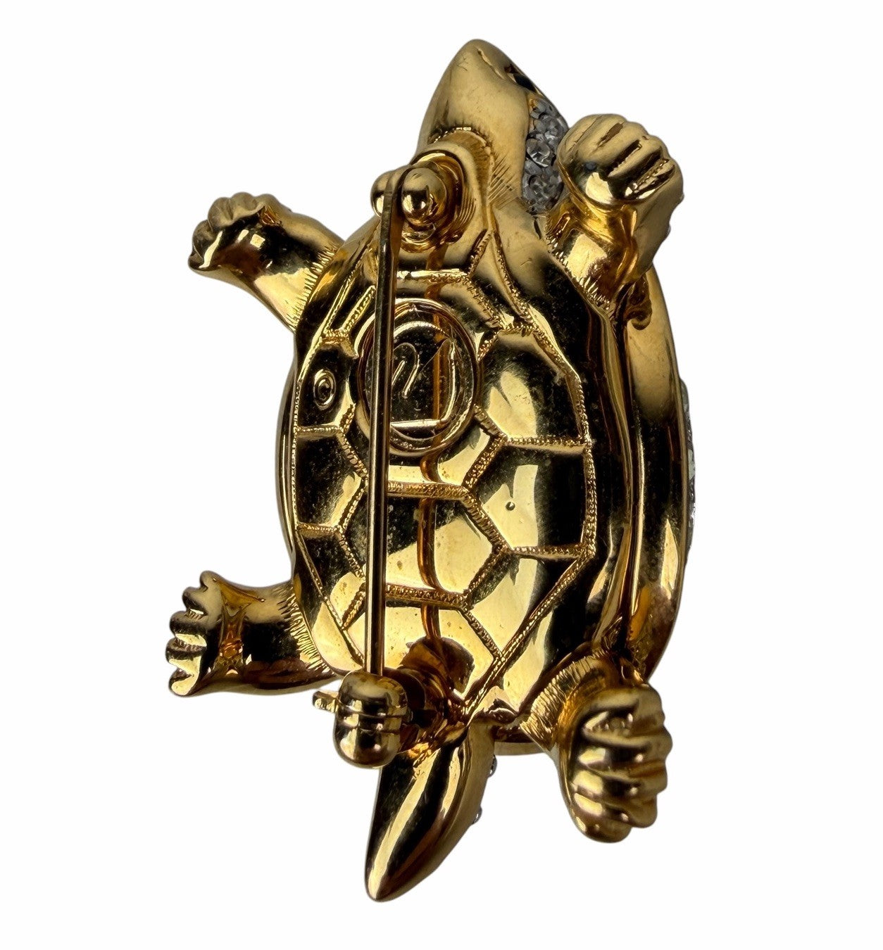 2 Swarovski Crystal Black & Gold TURTLE Tortoise Pin Brooches VINTAGE Enamel