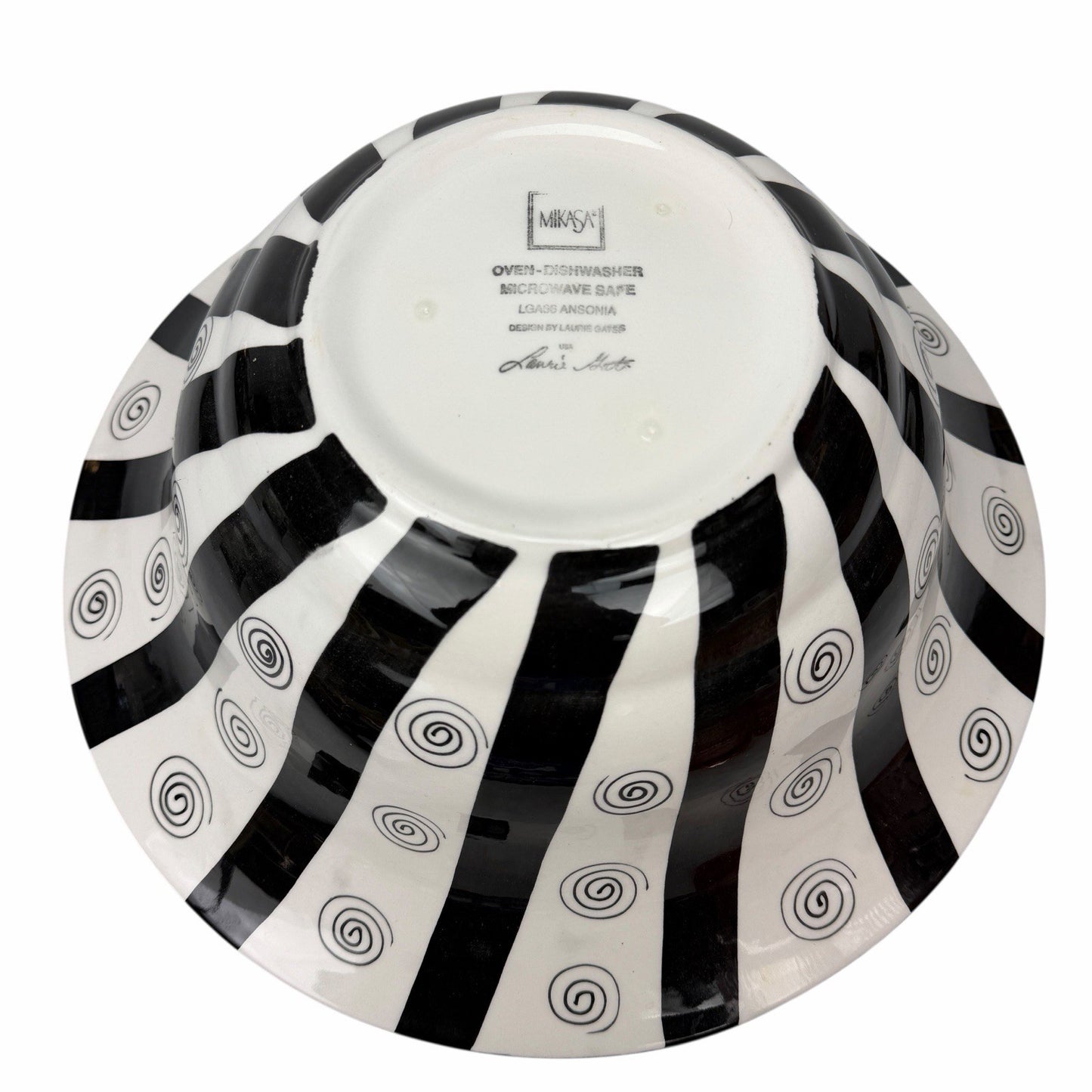 MIKASA Laurie Gates ANSONIA 15.5” Centerpiece Fruit Bowl BLACK & WHITE SWIRL