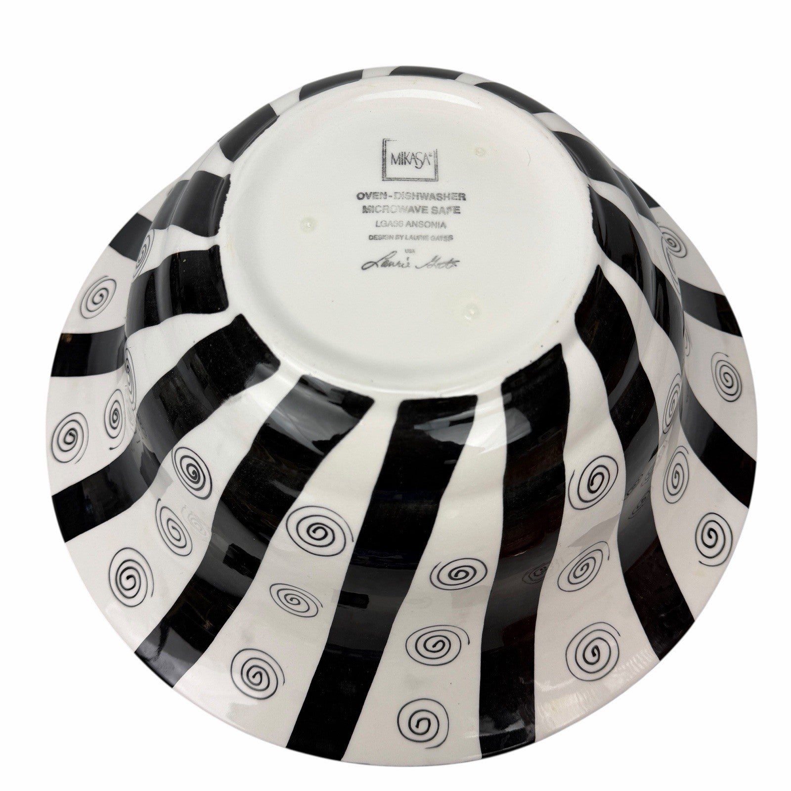 MIKASA Laurie Gates ANSONIA 15.5” Centerpiece Fruit Bowl BLACK & WHITE SWIRL