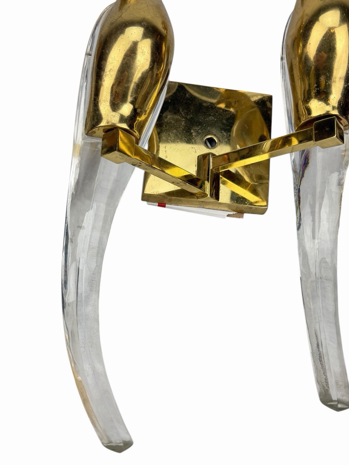 Vintage NULCO Birds Of Paradise SCONCE Double CRYSTAL & BRASS w/ Shades