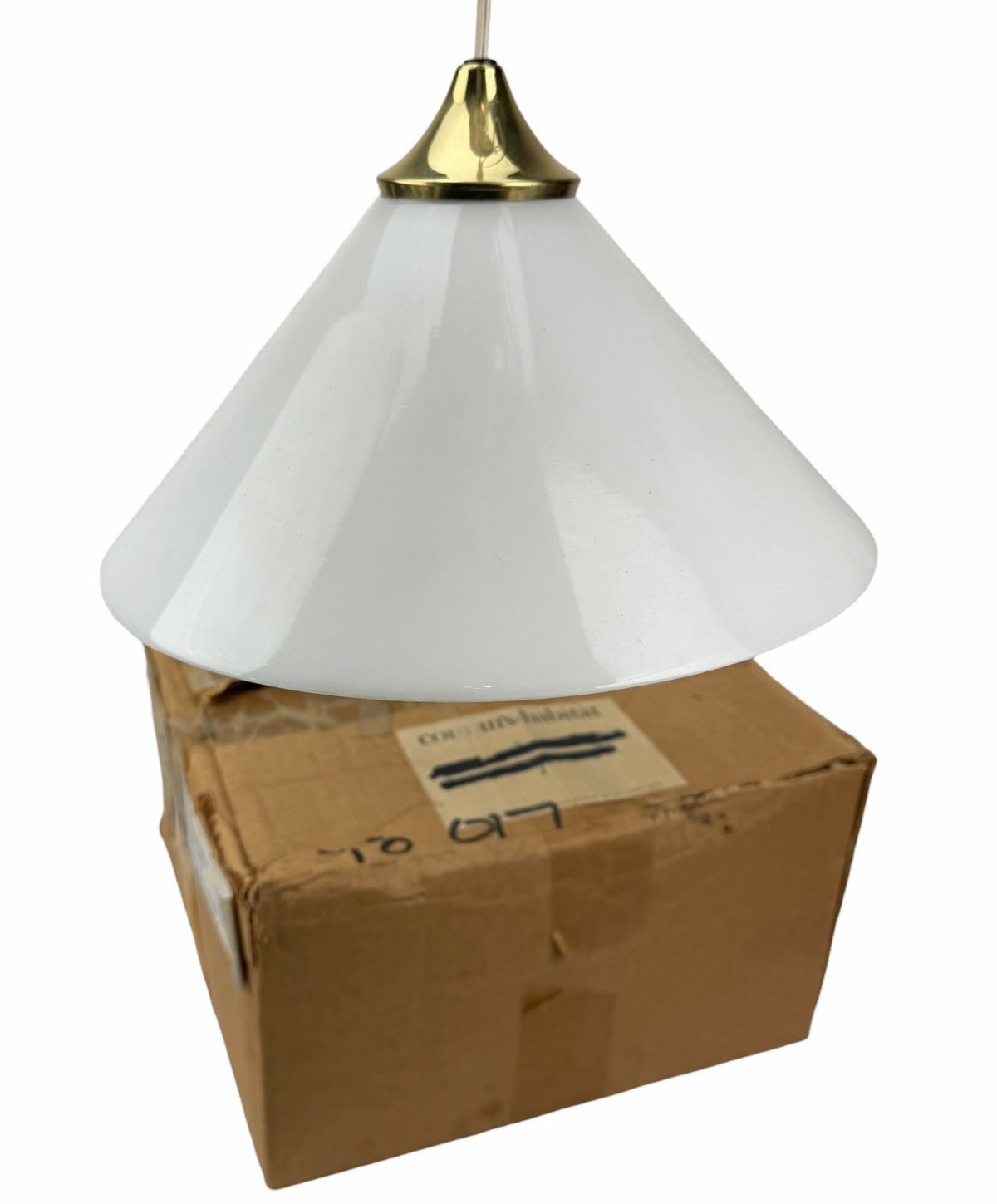 Vintage MCM Conran’s Habitat SCE France BRASS & GLASS CONE PENDANT LIGHT FIXTURE