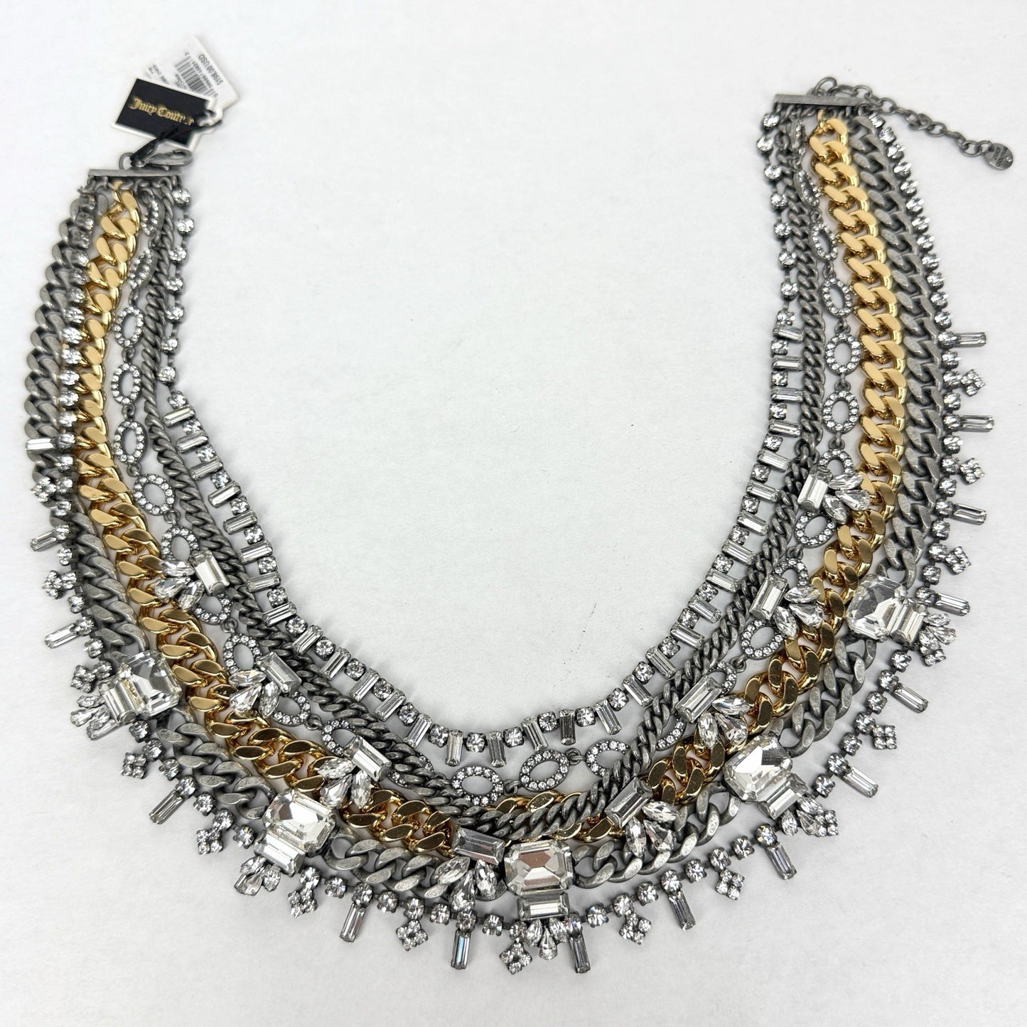 Vintage Y2K JUICY COUTURE Necklace Layered 6-Strand Chain & Crystal Gold Silver