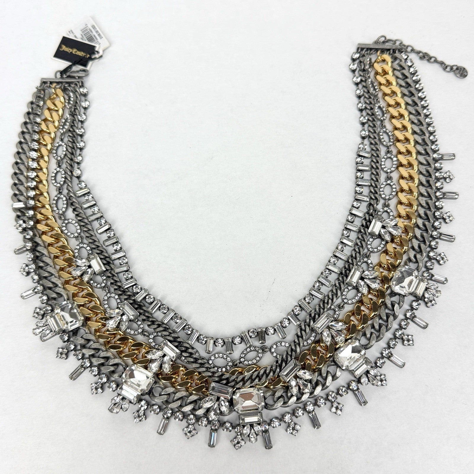 Vintage Y2K JUICY COUTURE Necklace Layered 6-Strand Chain & Crystal Gold Silver