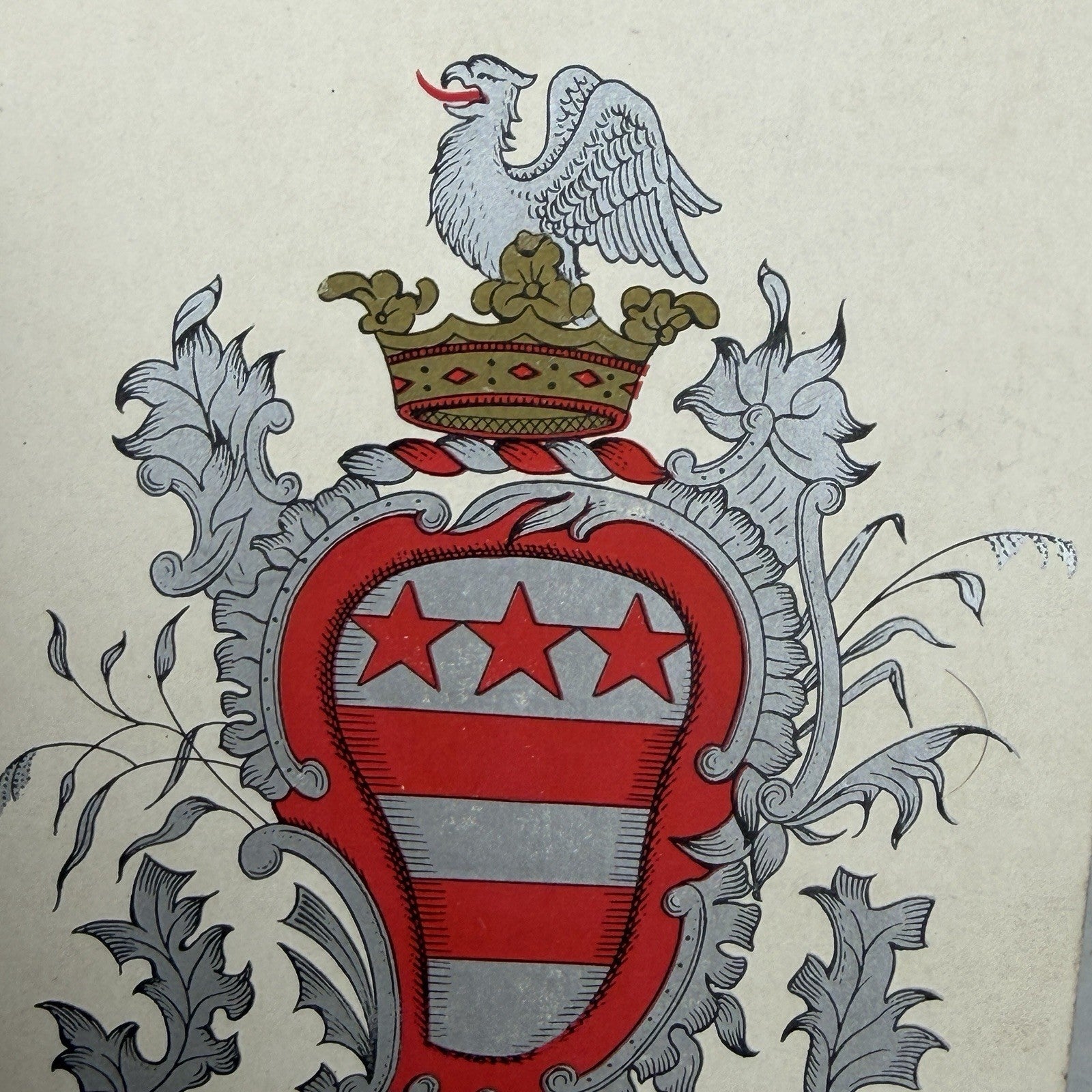 c1910 George Washington BOOKPLATE Coat Of Arms Crest POSTCARD SILVER LITHO