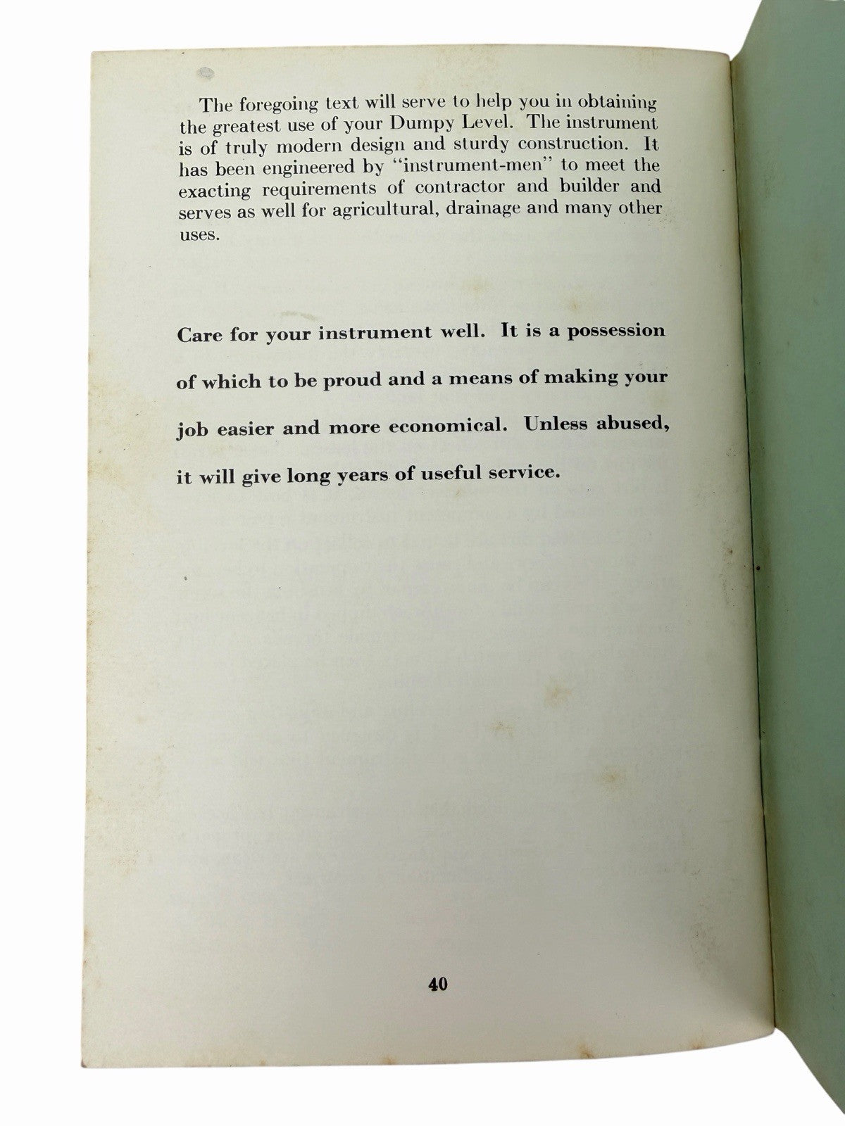 Vintage 1959 C.L. BERGER SONS Instruction Manual 12-INCH DUMPY LEVEL Engineering