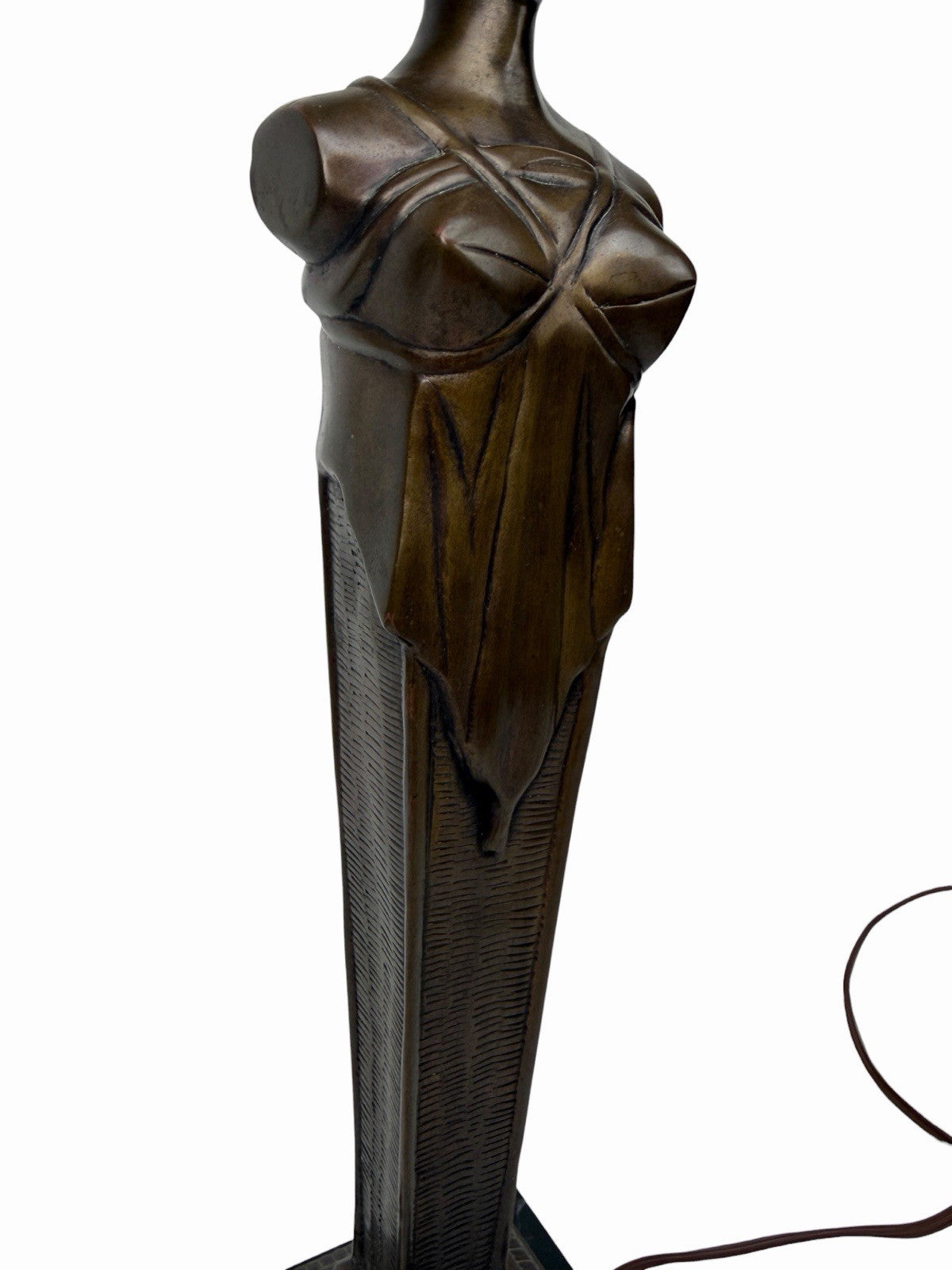 Vintage Hollywood Regency Neoclassical Caryatid Lady Brass Marble Table Lamp 32”