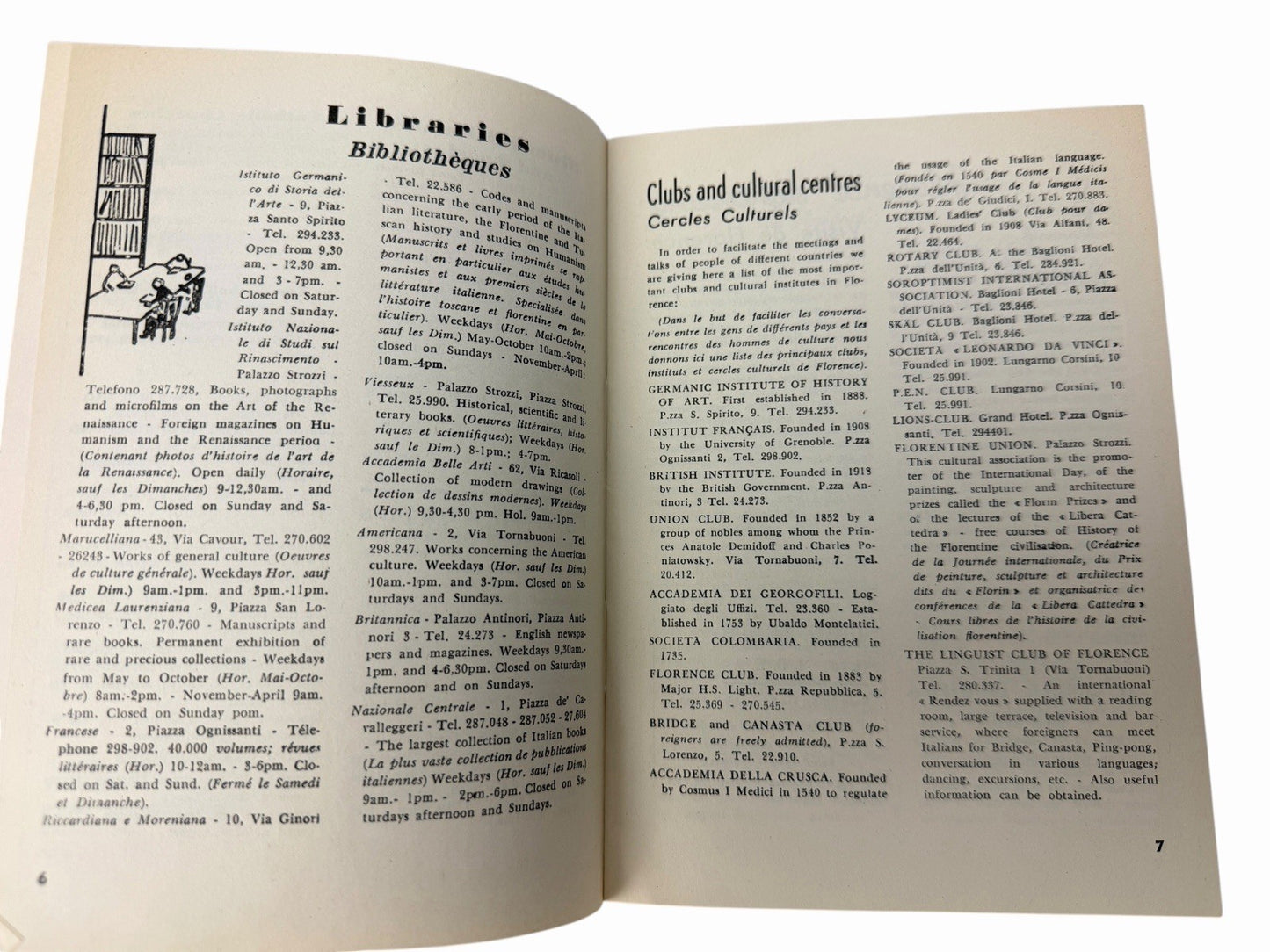 Vintage 1959 Italy FLORENCE WEEKLY Tourist Handbook Travel Map Ads Guide Book