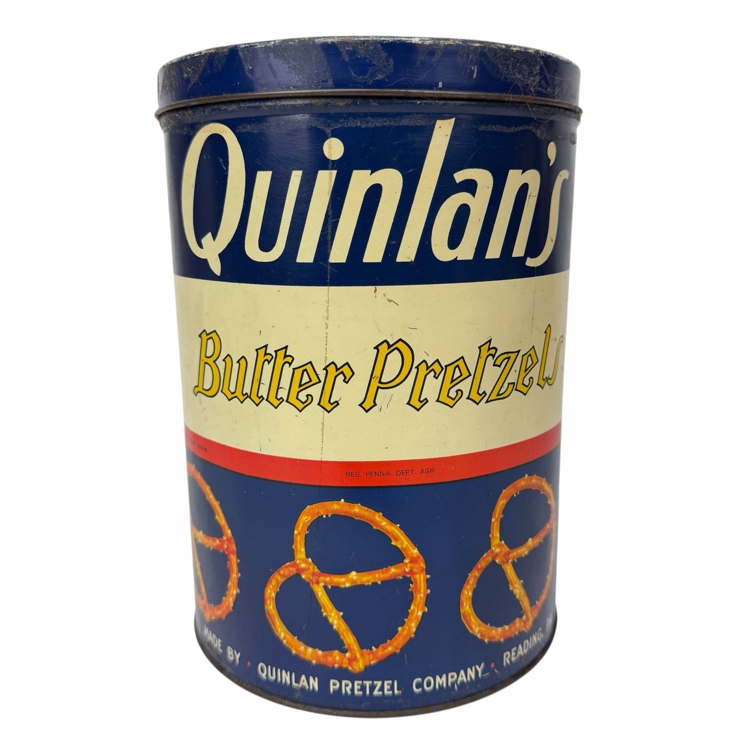 Vintage 1960's QUINLAN’S Butter Pretzel Twists Can Tin Reading, PA 12 oz.