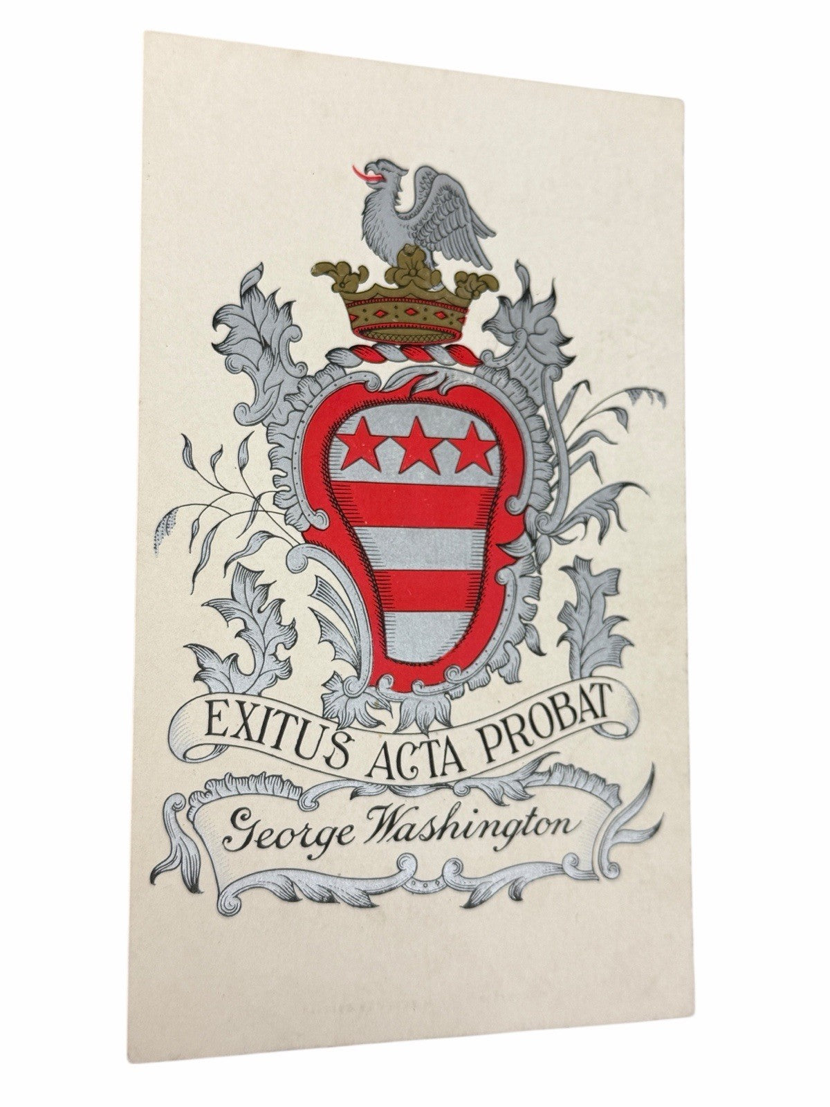 c1910 George Washington BOOKPLATE Coat Of Arms Crest POSTCARD SILVER LITHO