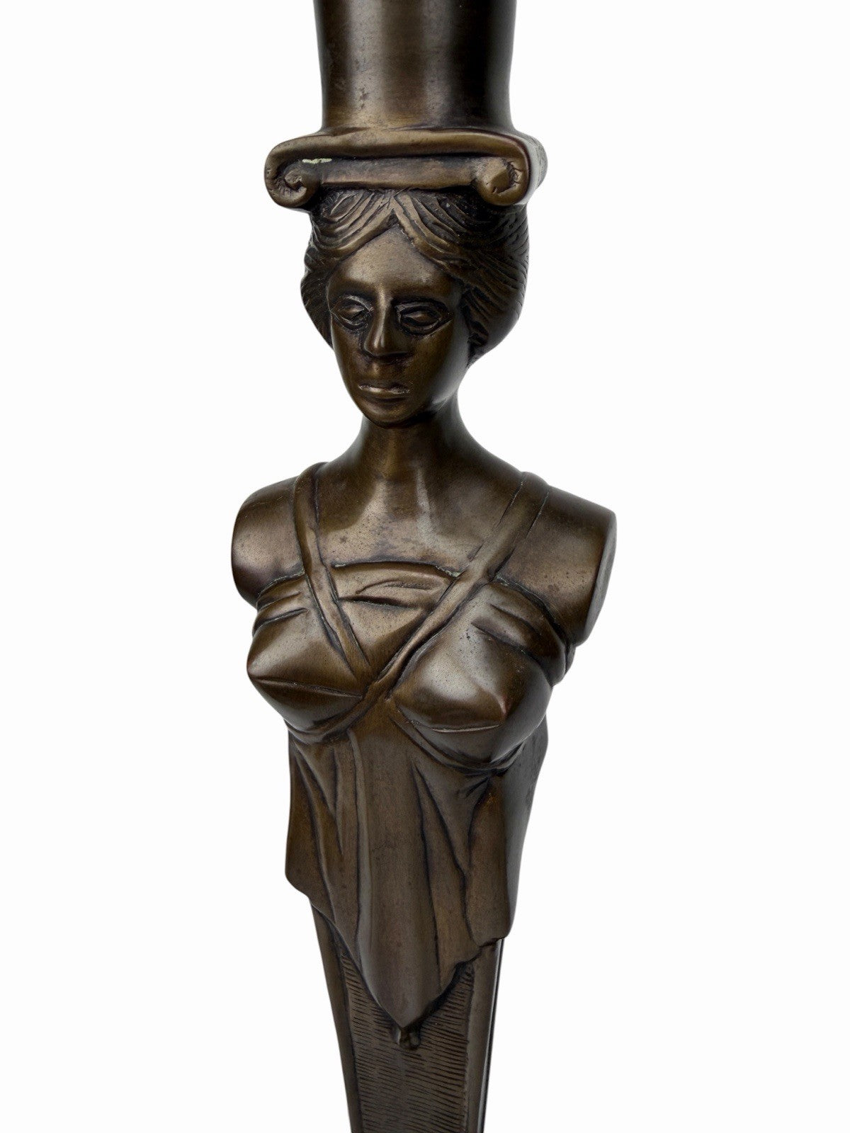 Vintage Hollywood Regency Neoclassical Caryatid Lady Brass Marble Table Lamp 32”
