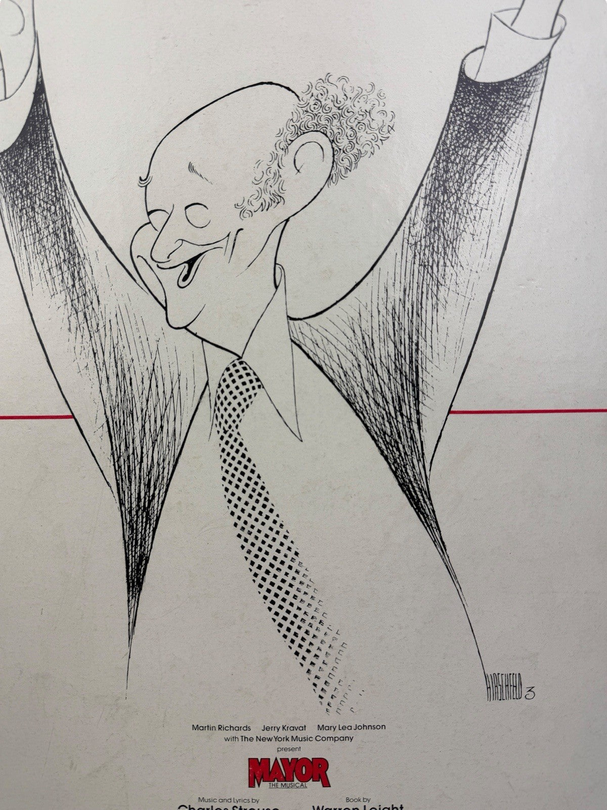 1985 MAYOR The Musical CARDBOARD POSTER Signed HIRSCHFELD Edward Koch