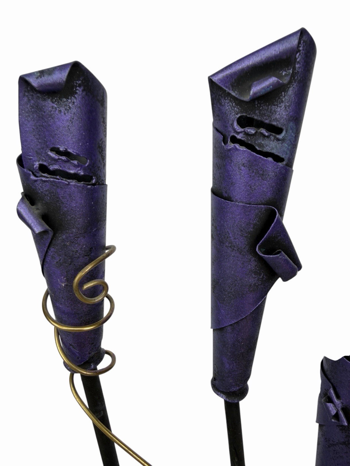 Vintage Postmodern 3 CANDLE HOLDER 19” Purple Metal Sculpture Candelabra Memphis