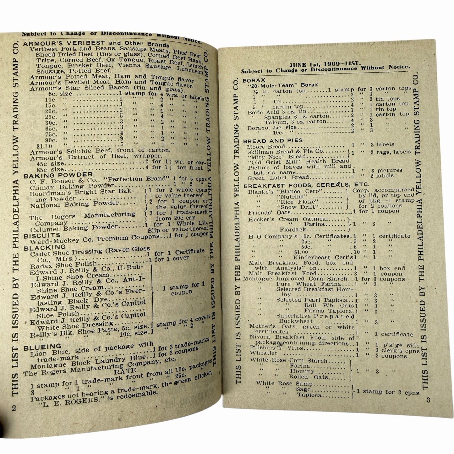 Antique 1909 Philadelphia Yellow Trading Stamp Co LIST Store Catalog Advertising
