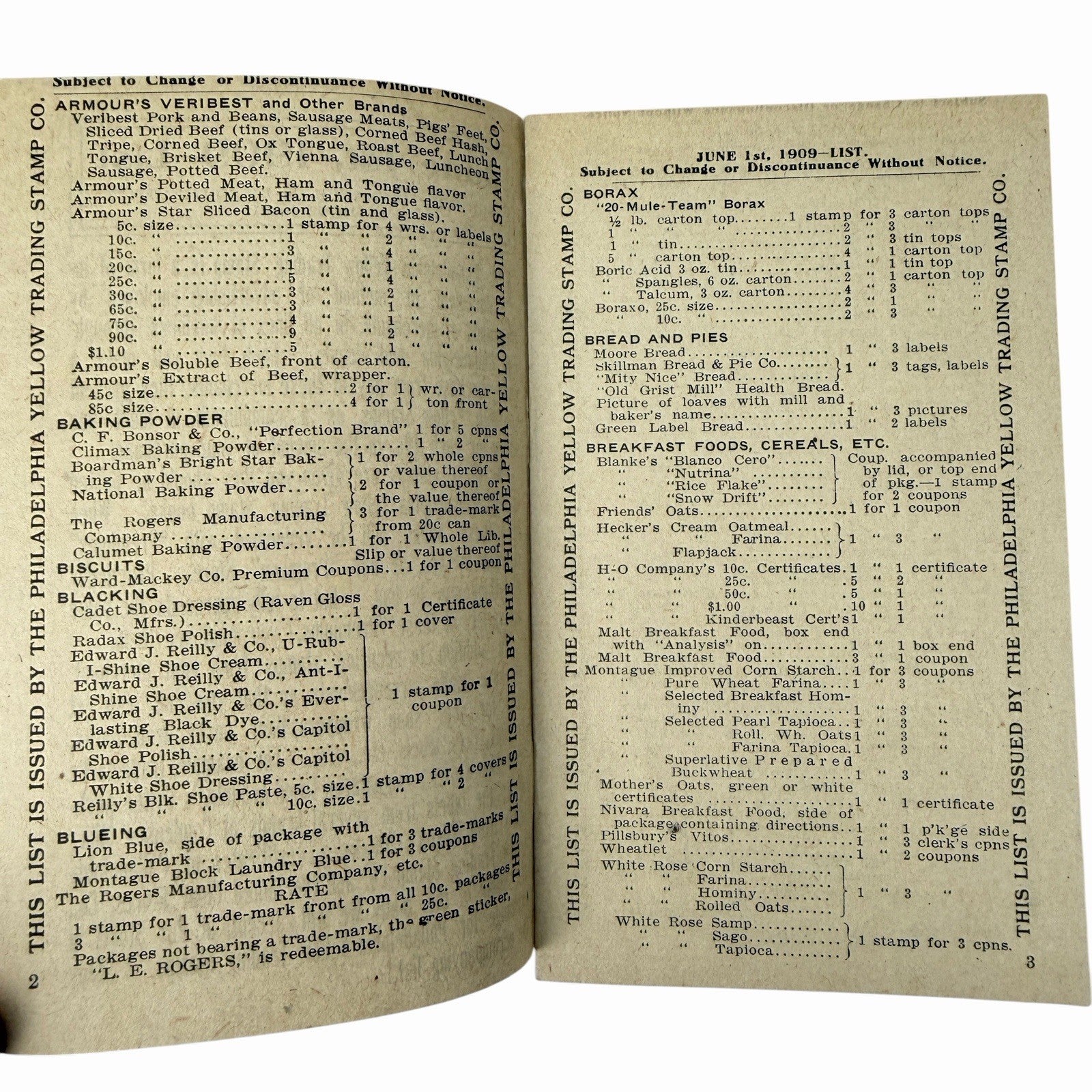 Antique 1909 Philadelphia Yellow Trading Stamp Co LIST Store Catalog Advertising