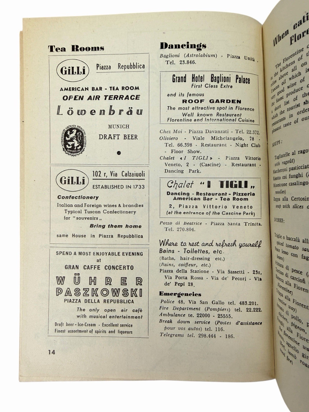 Vintage 1959 Italy FLORENCE WEEKLY Tourist Handbook Travel Map Ads Guide Book