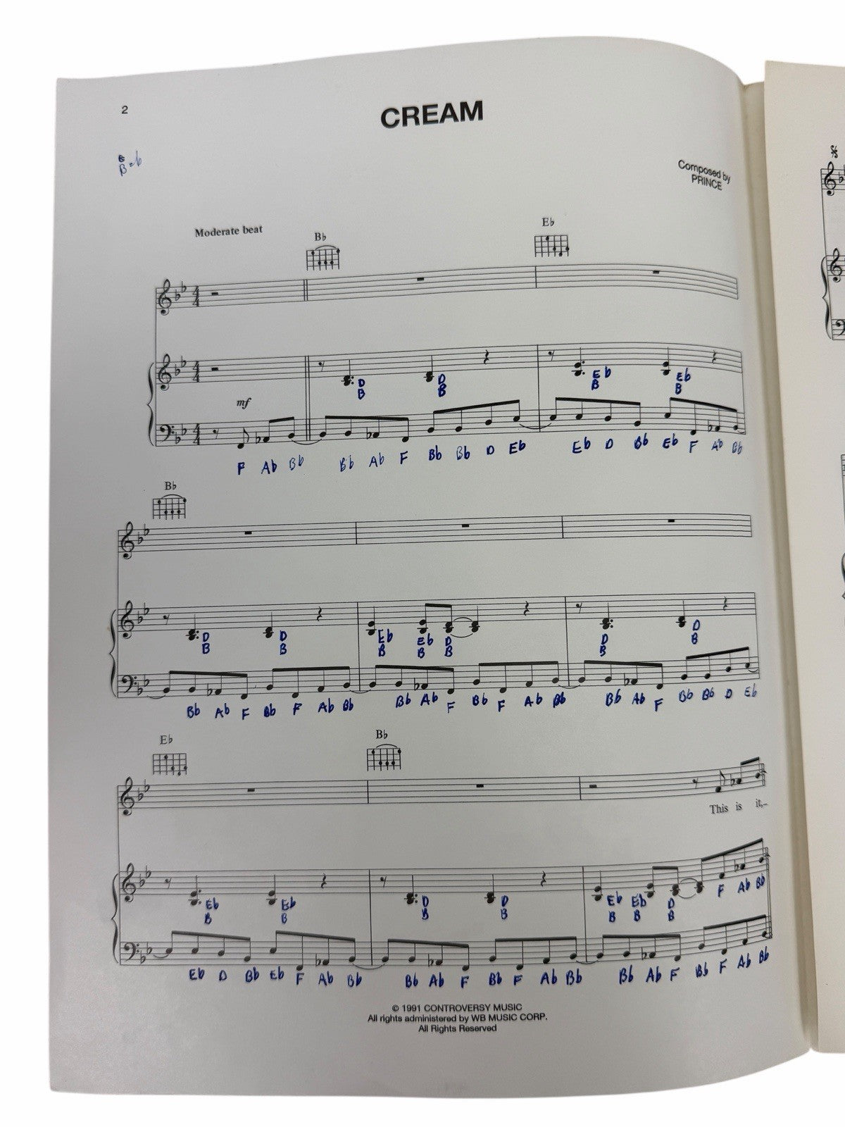 Vintage PRINCE Cream 1991 Sheet Music RARE Diamonds And Pearls