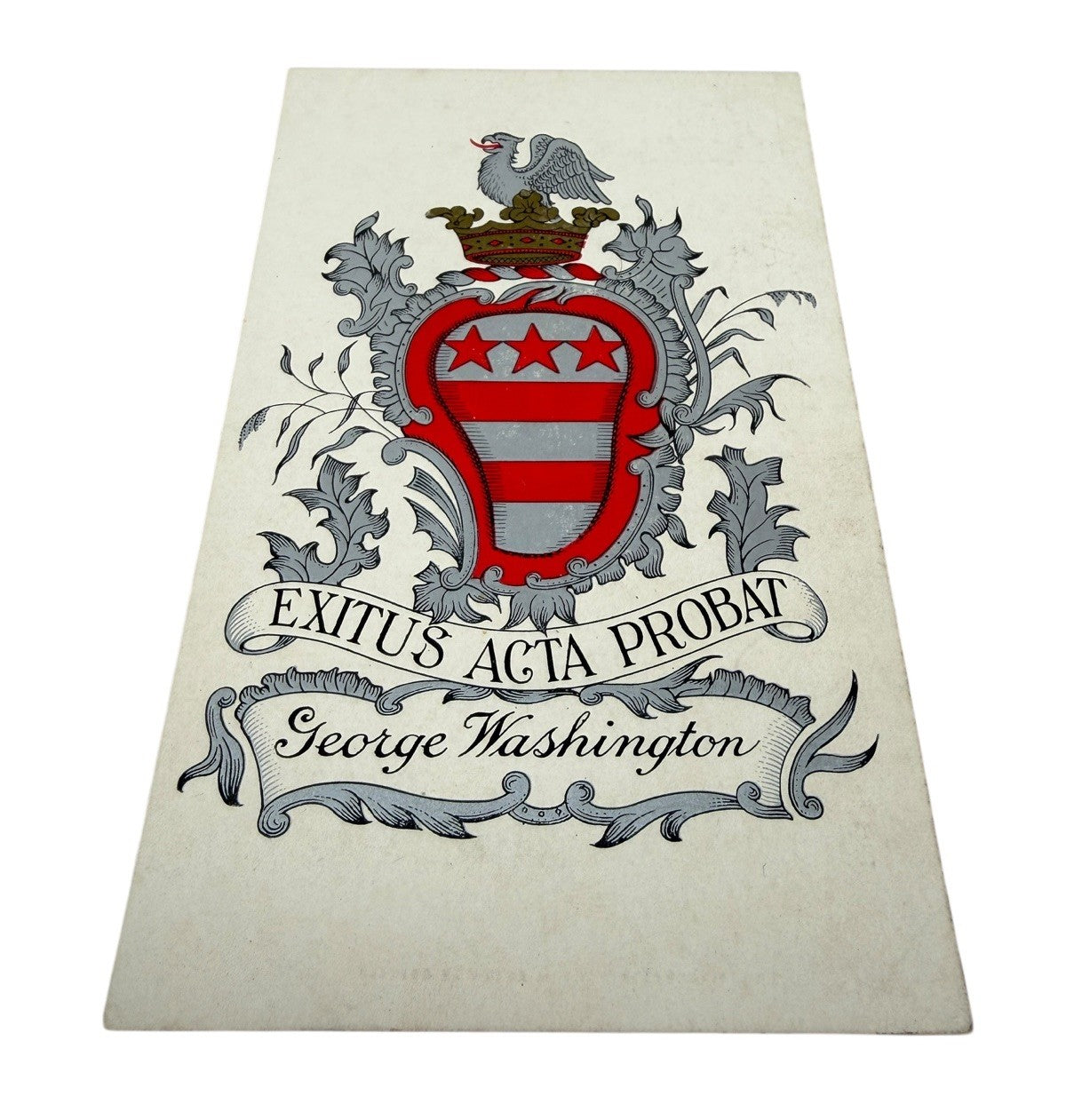 c1910 George Washington BOOKPLATE Coat Of Arms Crest POSTCARD SILVER LITHO