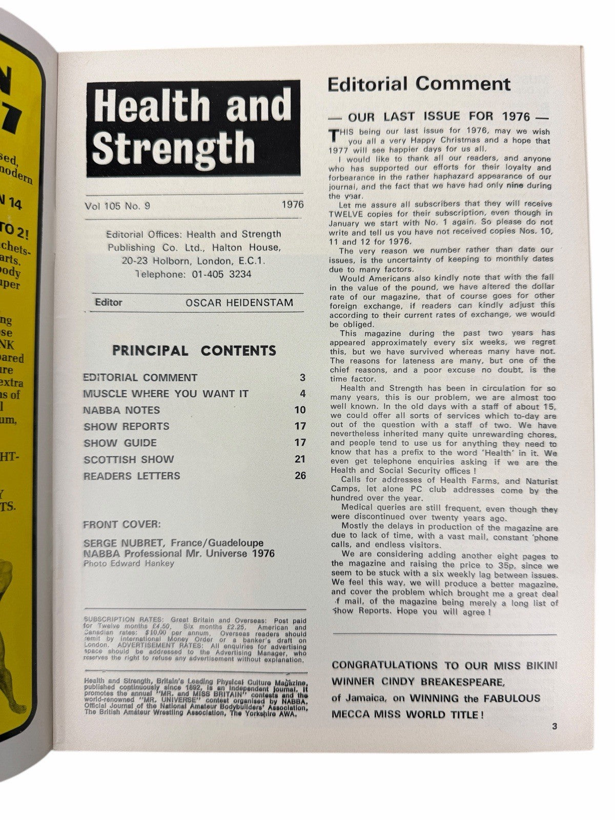 2 HEALTH AND STRENGTH 1976 Serge Nubret Vol105 #8 & 9 UK Bodybuilding Magazines