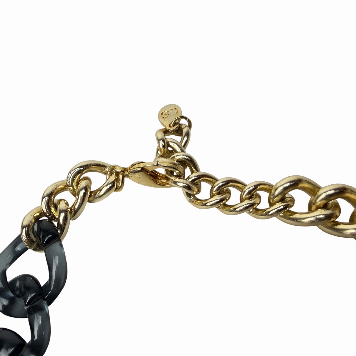 Vintage Gold & Gray Lucite Chunky Cuban Chain Link Necklace ITALY Luisa Spagnoli