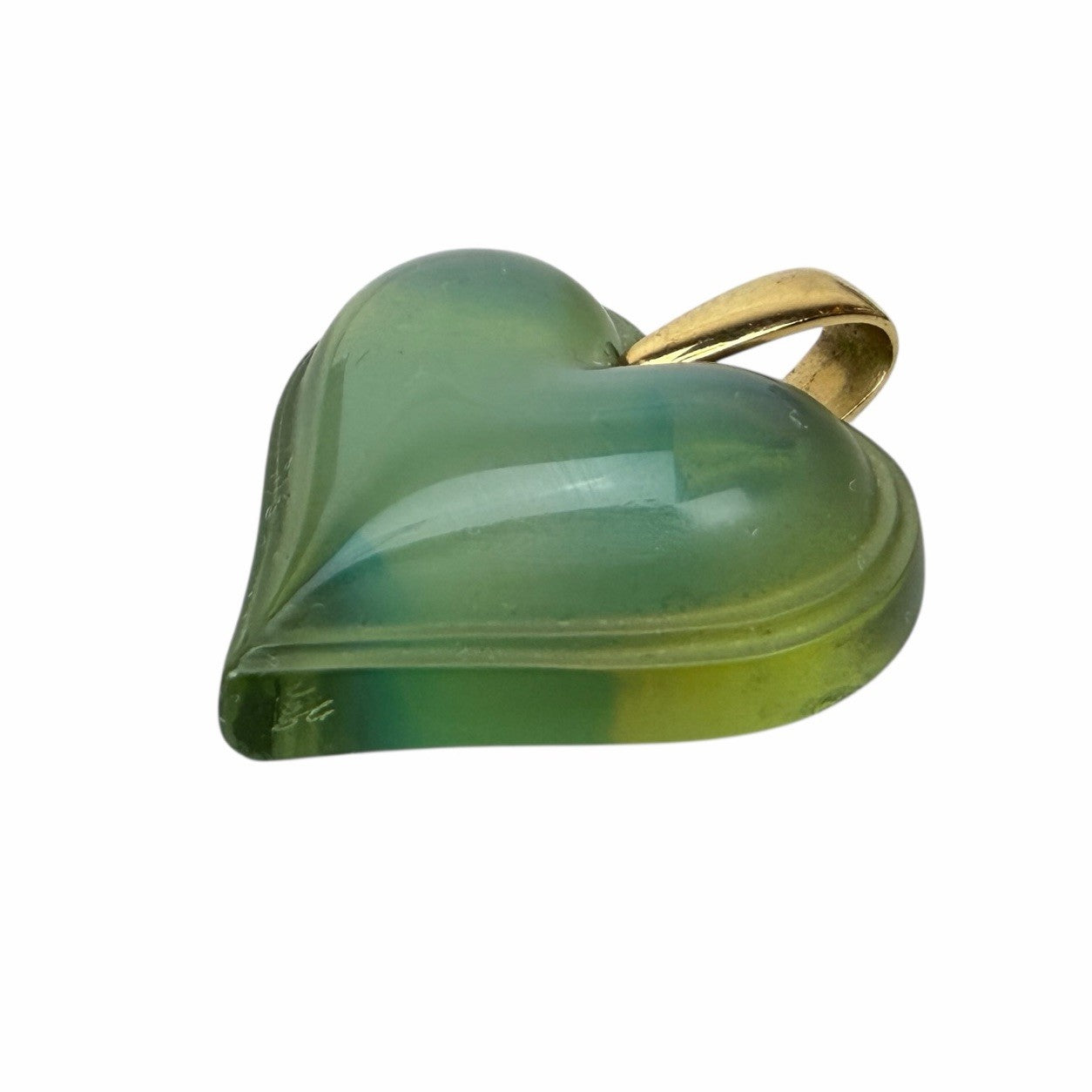 LALIQUE Large Opalescent Green HEART PENDANT Crystal GOLD PLATED BAIL Necklace