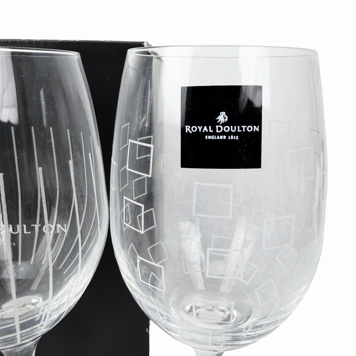 Royal Doulton Crystal Party Etched Wine Glasses 8” Set Of 4 Signed NEW IN BOX