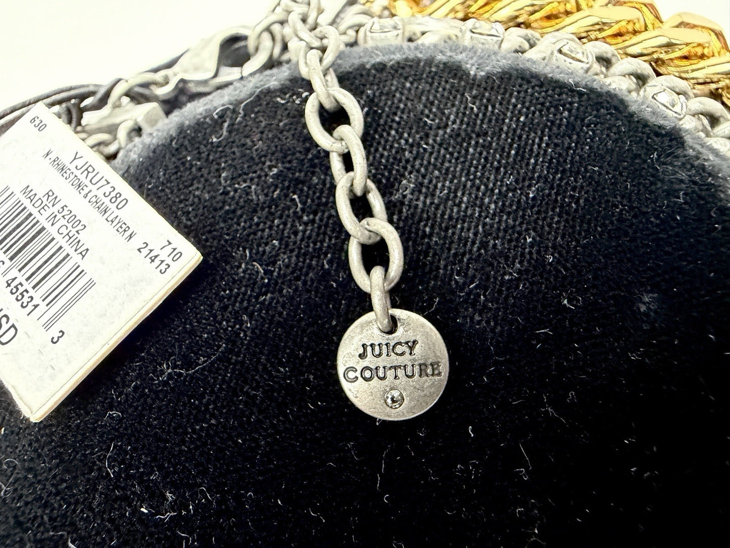Vintage Y2K JUICY COUTURE Necklace Layered 6-Strand Chain & Crystal Gold Silver