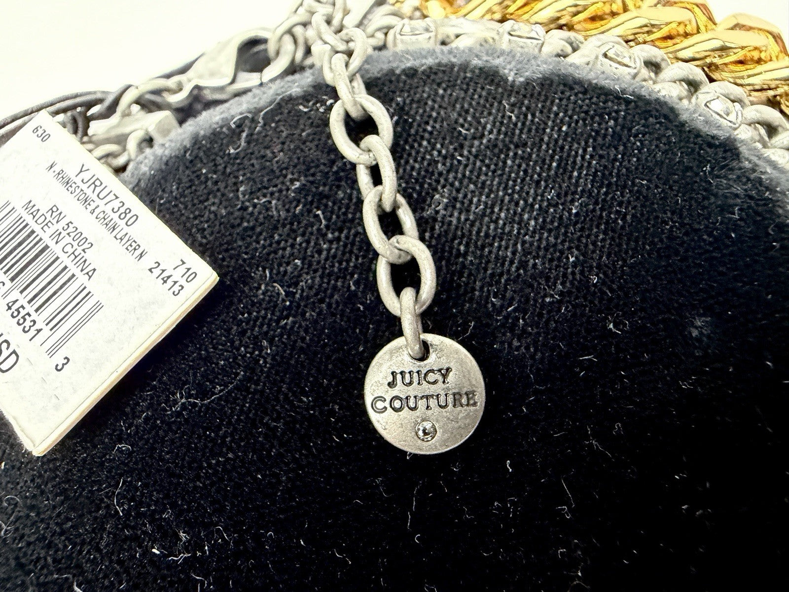 Vintage Y2K JUICY COUTURE Necklace Layered 6-Strand Chain & Crystal Gold Silver