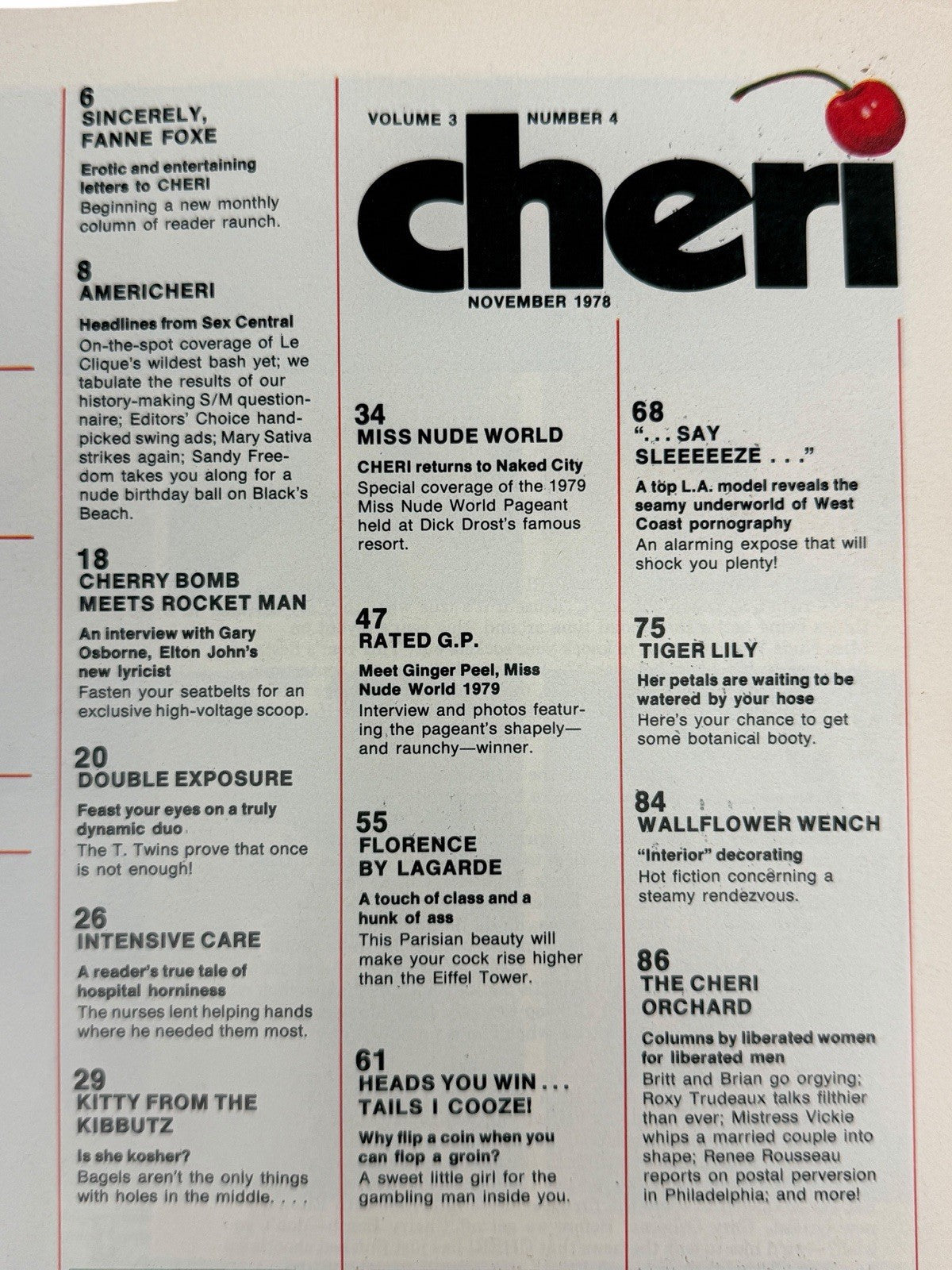 Vintage MAGAZINE Nov 1978 CHERI Vol3 # 5