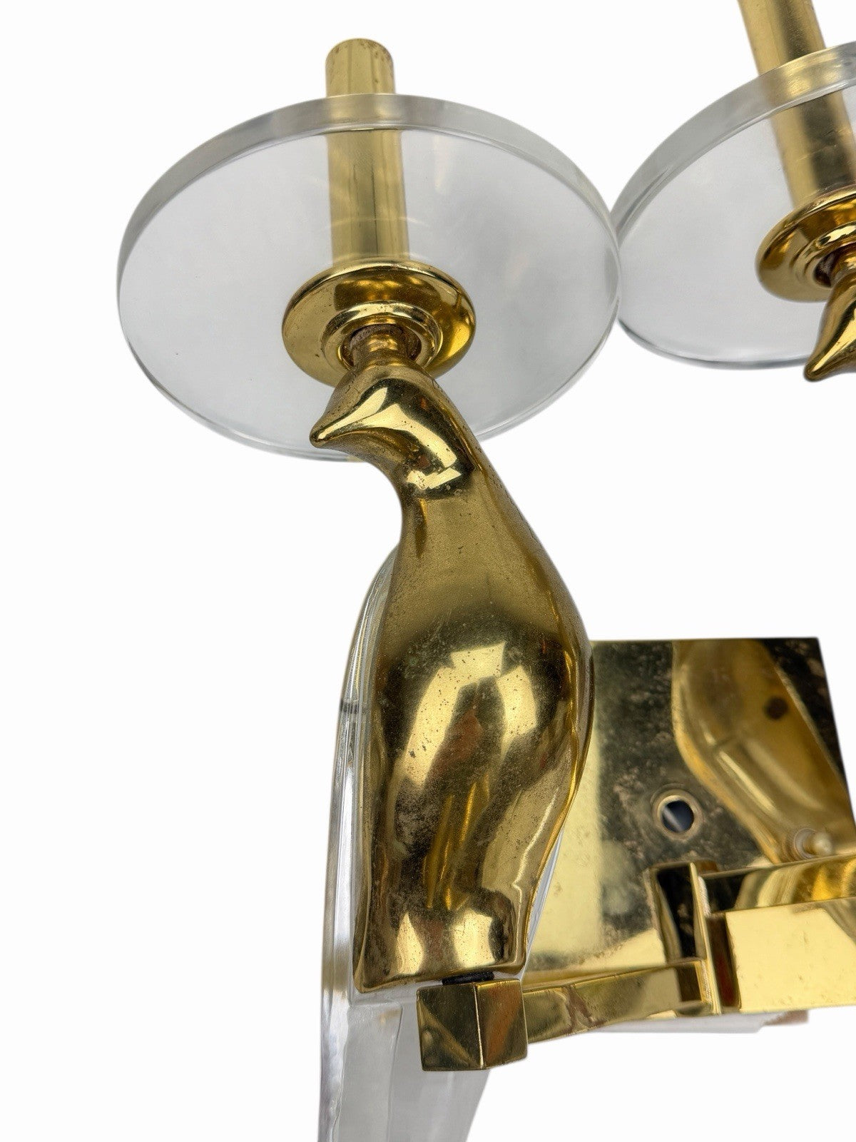 Vintage NULCO Birds Of Paradise SCONCE Double CRYSTAL & BRASS w/ Shades