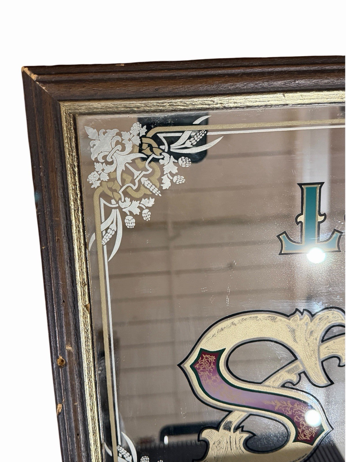 Vintage BASS On Draught Framed Mirror Beer Ale Pub Sign 32x14” Advertising