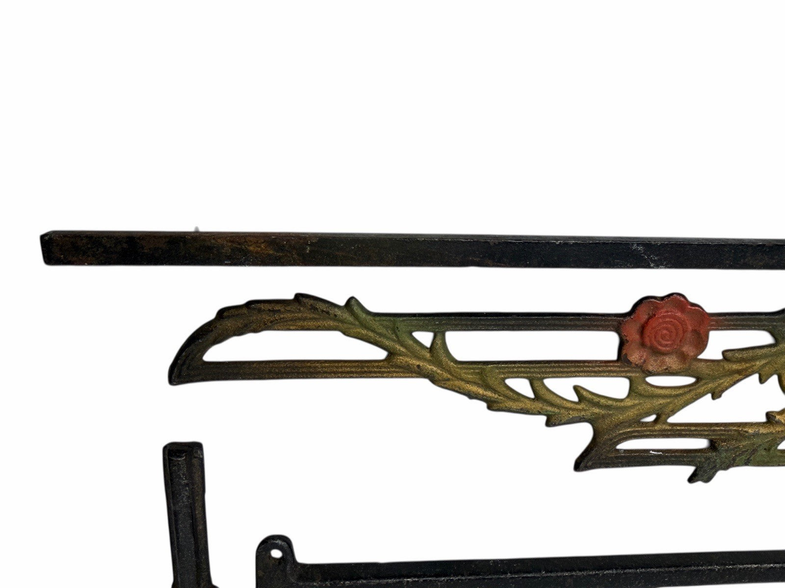 2 Antique Art Deco Cast Iron Swing Arm Curtain Rods ROSE FLORAL