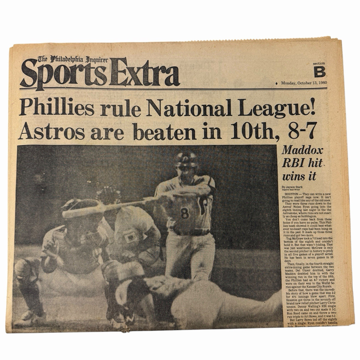 PHILLIES 1980 WORLD SERIES CHAMPIONS Philadelphia Inquirer Newspaper Collection