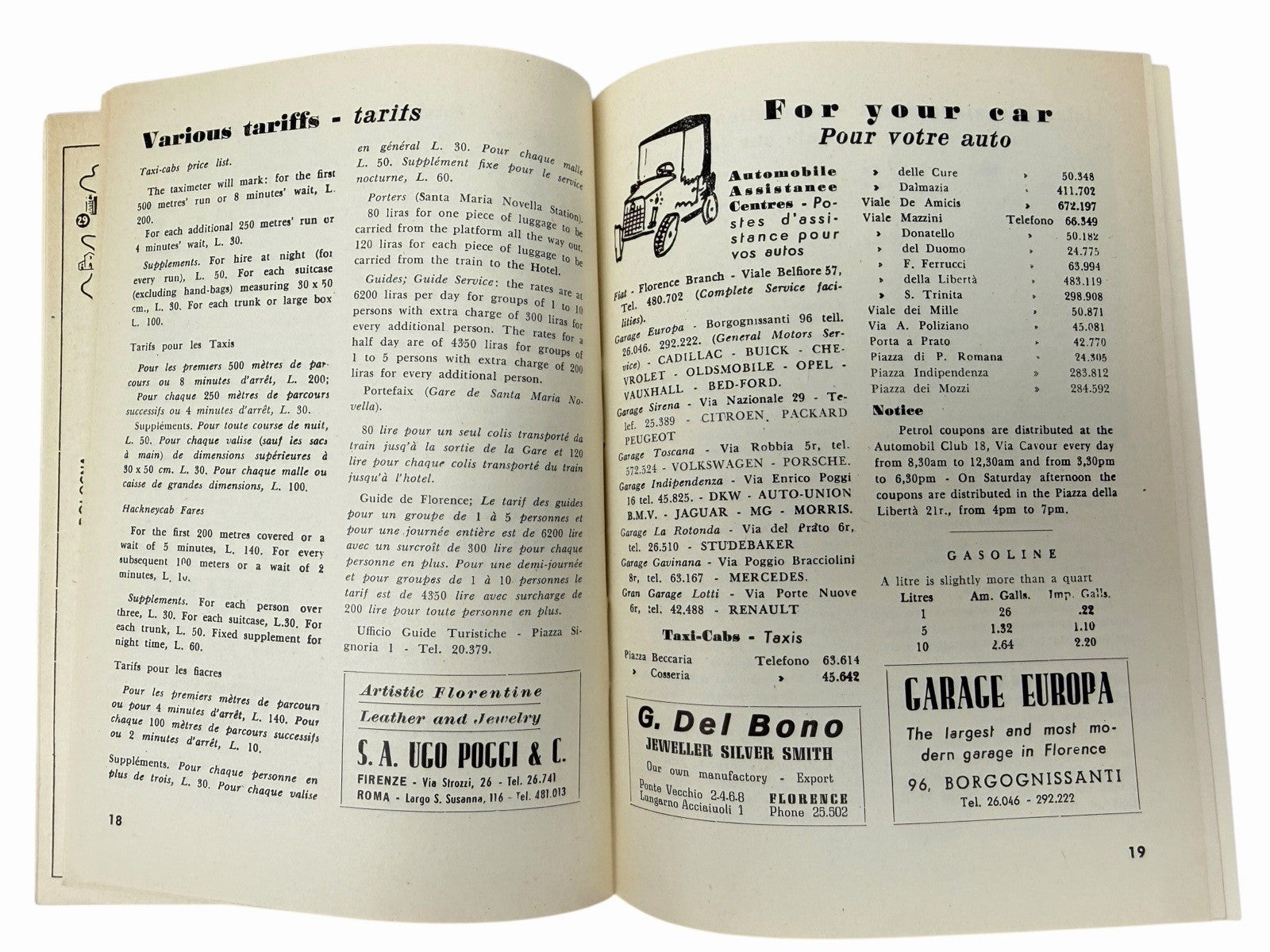 Vintage 1959 Italy FLORENCE WEEKLY Tourist Handbook Travel Map Ads Guide Book