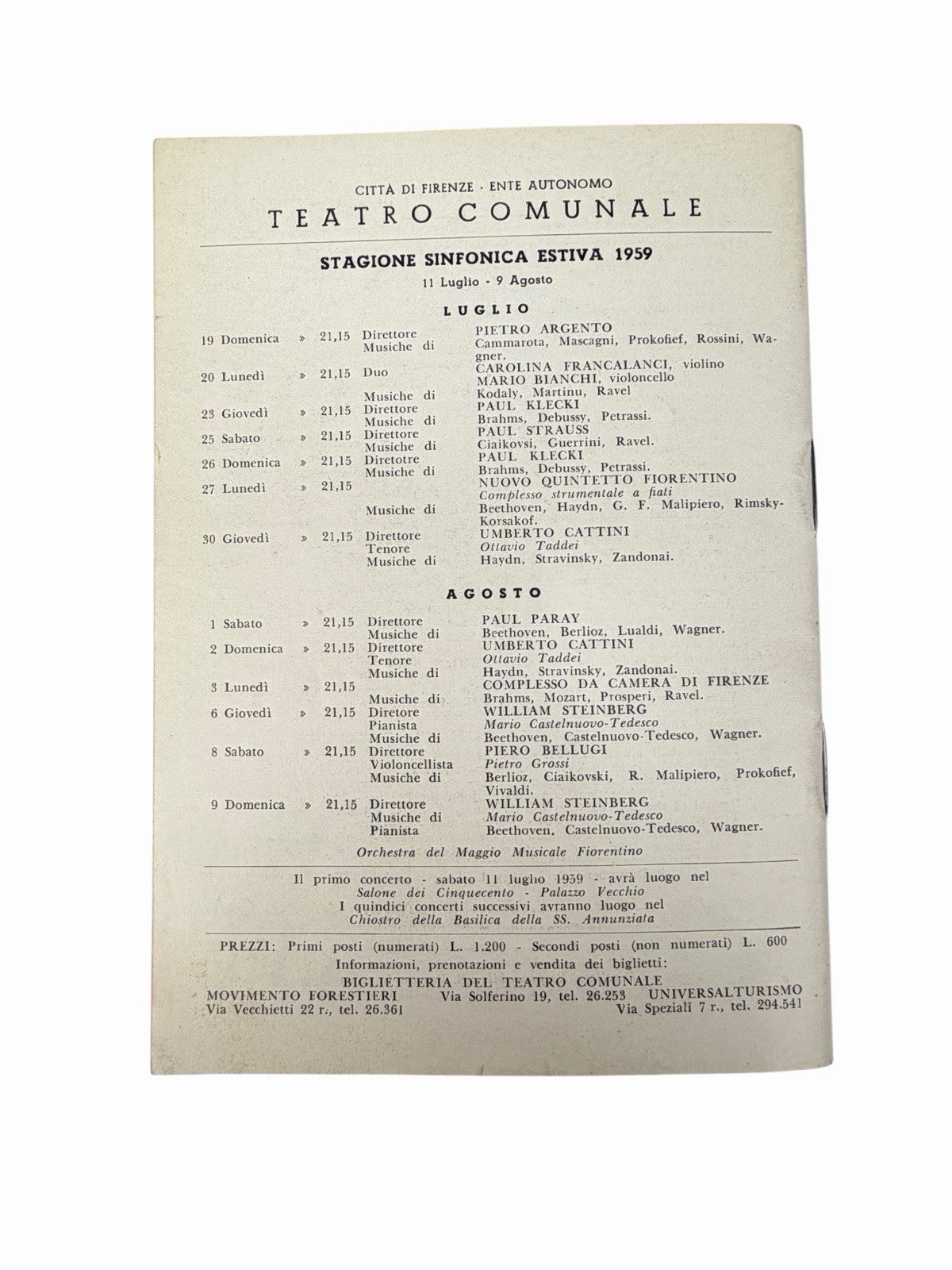Vintage 1959 Italy FLORENCE WEEKLY Tourist Handbook Travel Map Ads Guide Book
