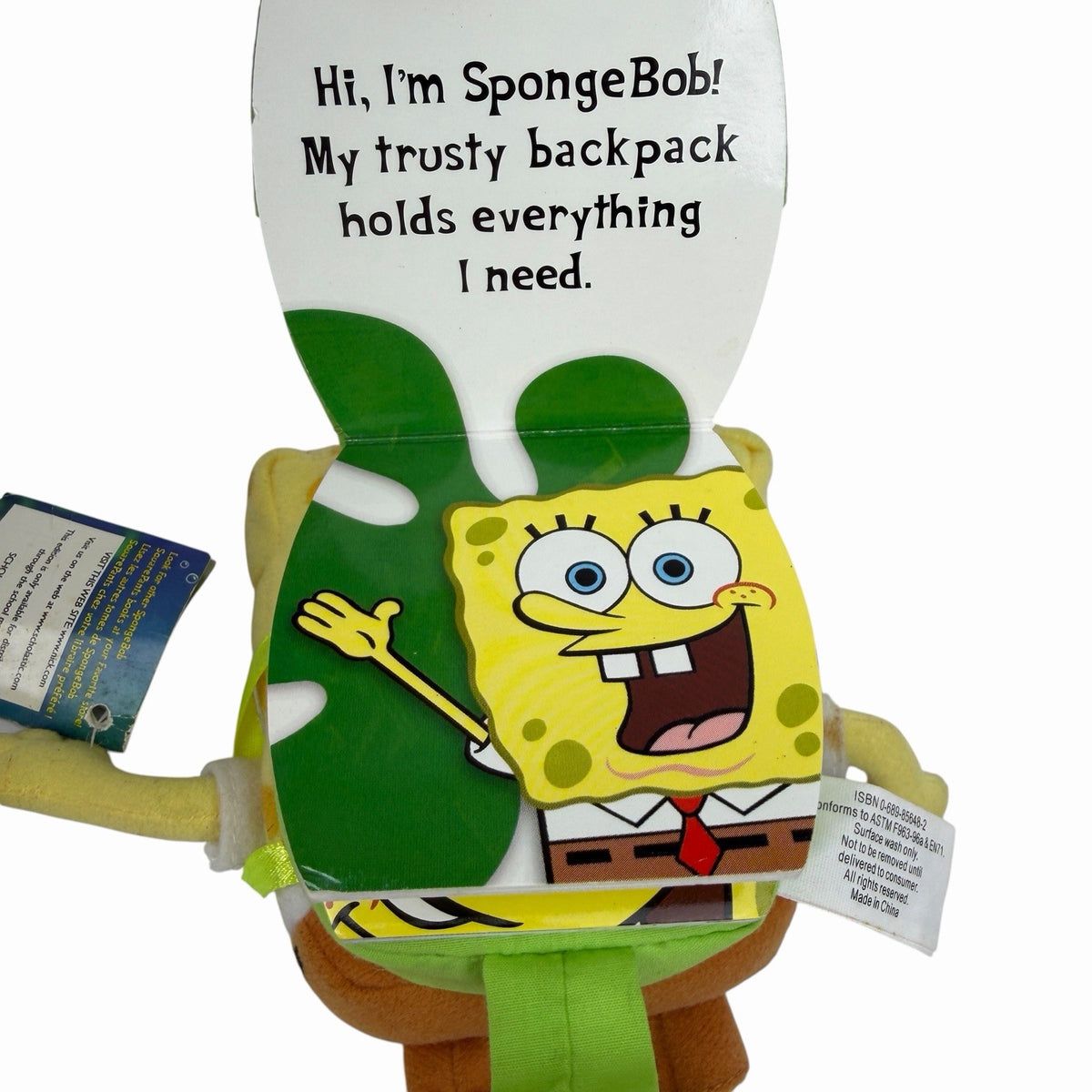 SpongeBob SquarePants BACKPACK BOOK Plush Doll w/Tags 6" Tall Vintage 2003