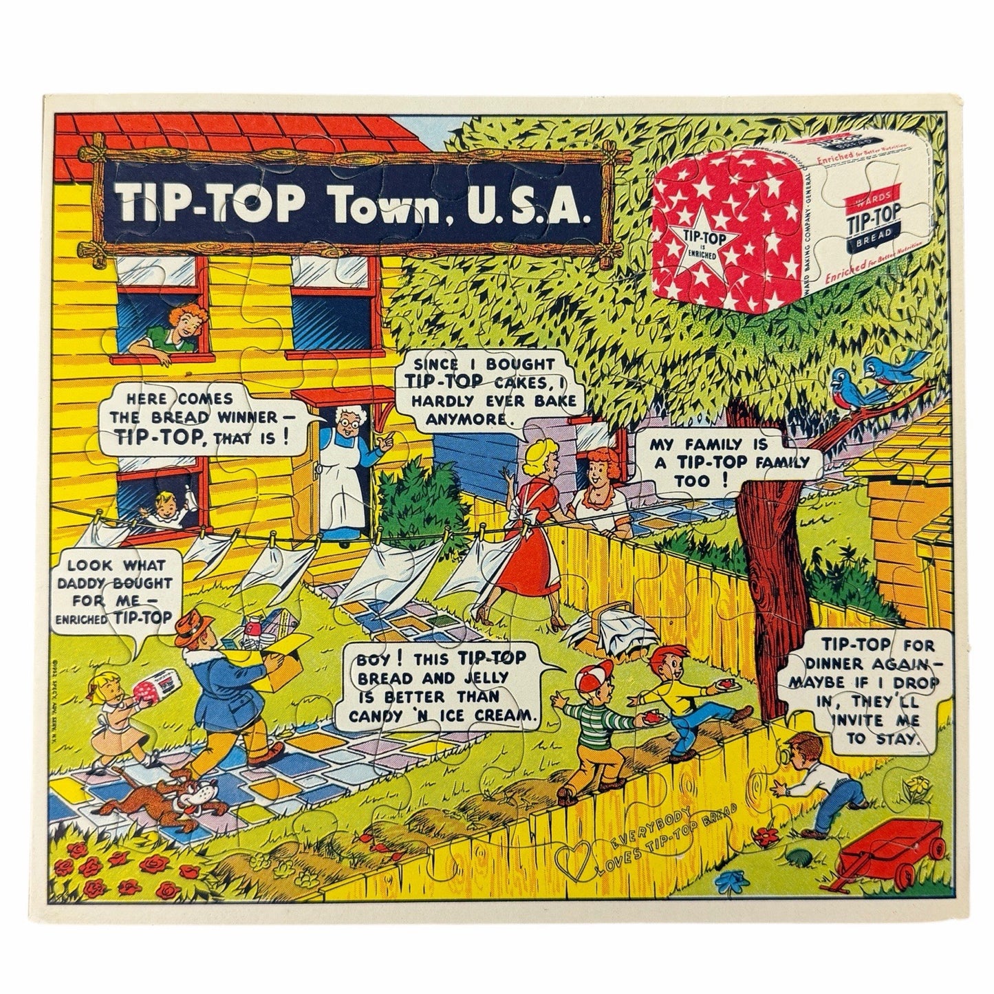 1952 Tip-Top Town USA BREAD Advertising Jigsaw Puzzle + Original Envelope UNUSED