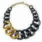 Vintage Gold & Gray Lucite Chunky Cuban Chain Link Necklace ITALY Luisa Spagnoli
