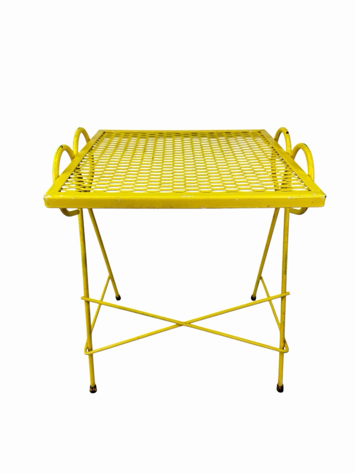 Vintage 1950s MCM Wrought Iron Mesh Salterini Style Nesting Side Tables Set Of 3