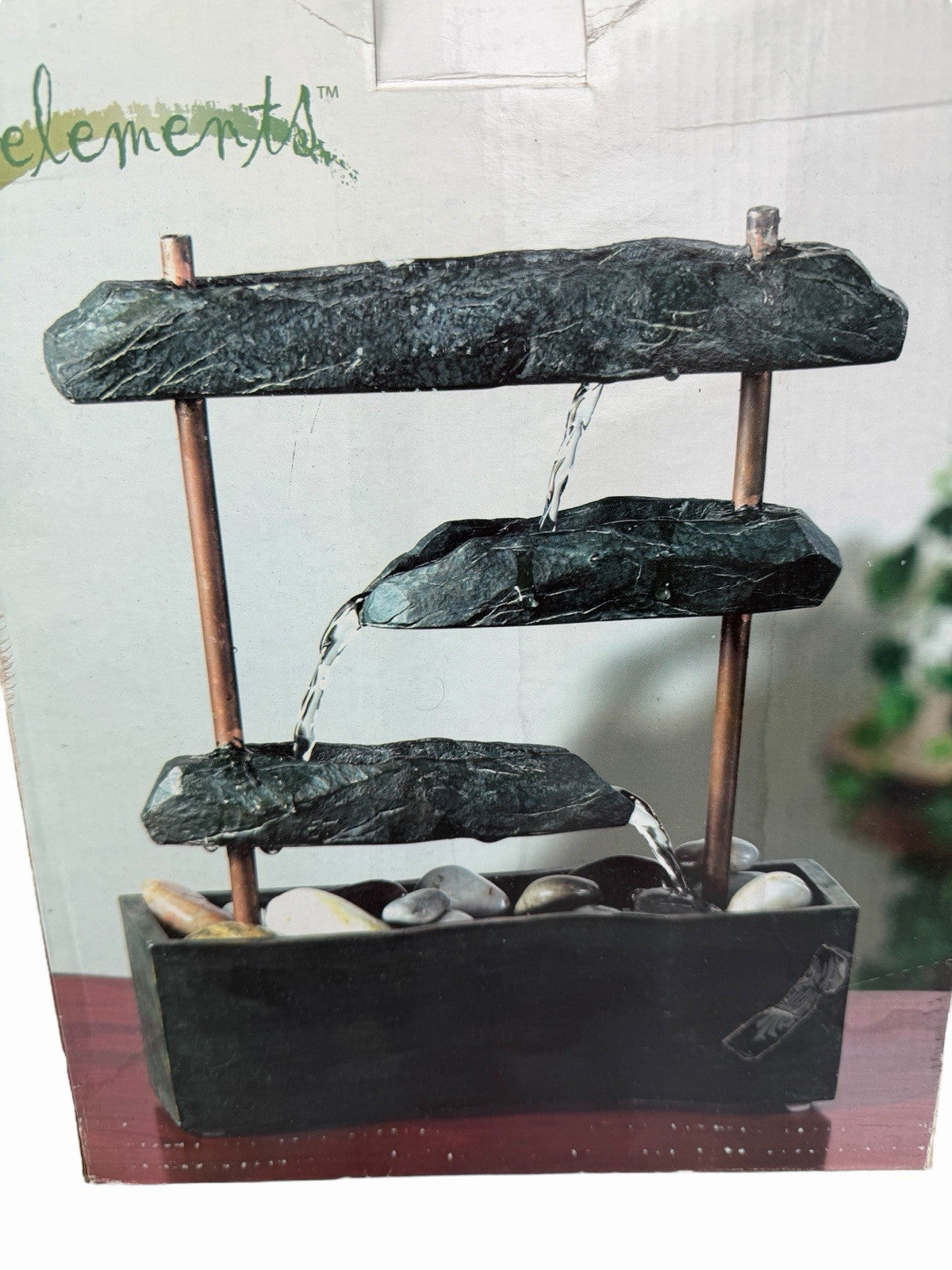 Contemporary Zen Tabletop Water Fountain Slate Rock Copper Waterfall Halcyon