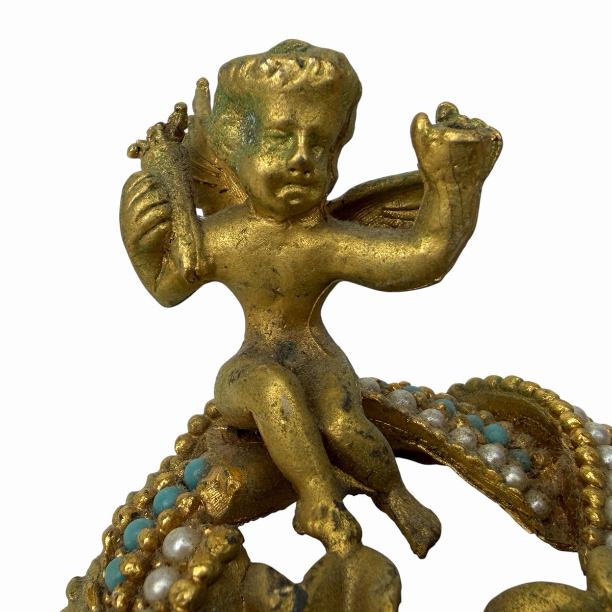 Mirella Gold Cherub Jeweled Faux Pearl Turquoise Ring Stand BASE ONLY