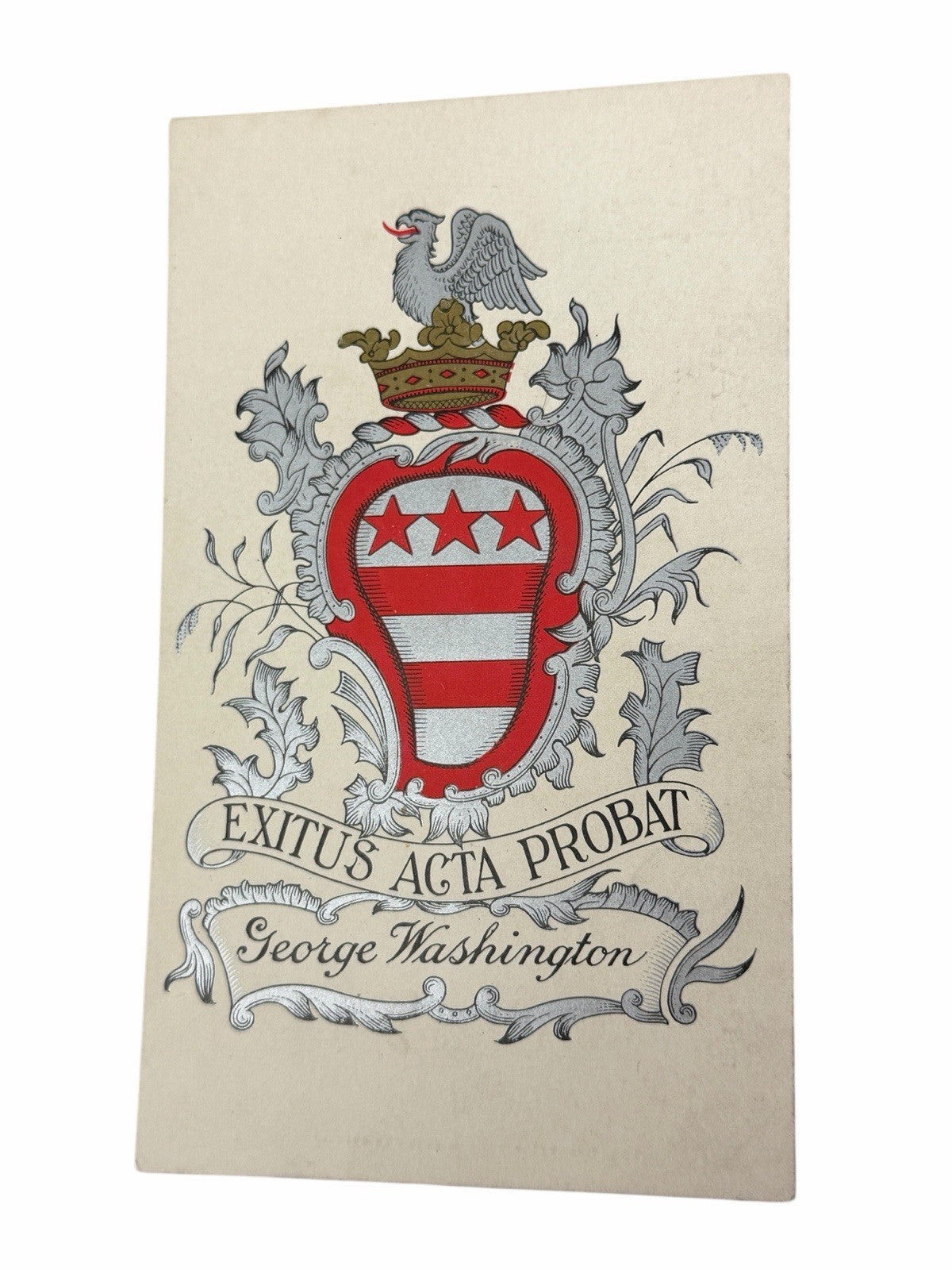 c1910 George Washington BOOKPLATE Coat Of Arms Crest POSTCARD SILVER LITHO